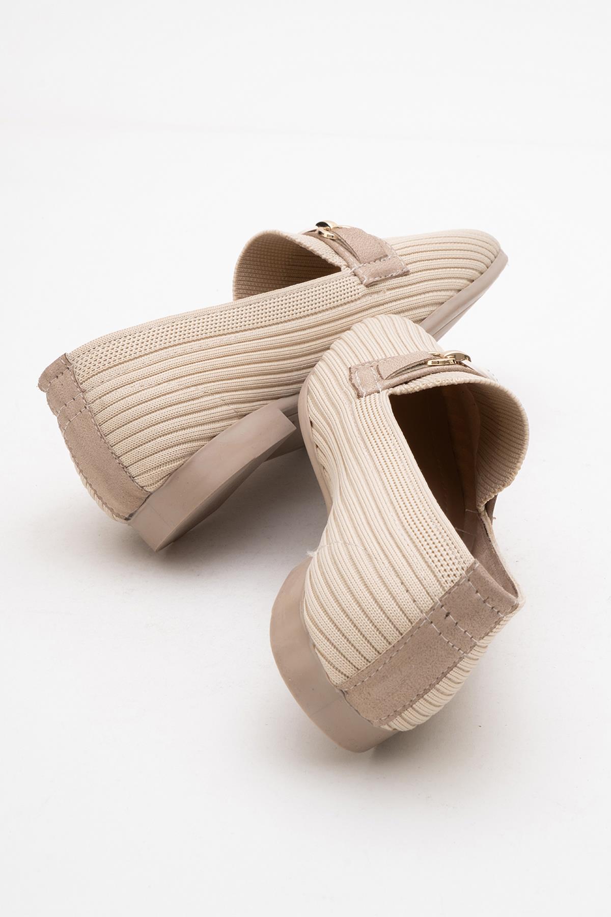 Kadın Tokalı Triko Ayakkabı BEJ - Görsel 5