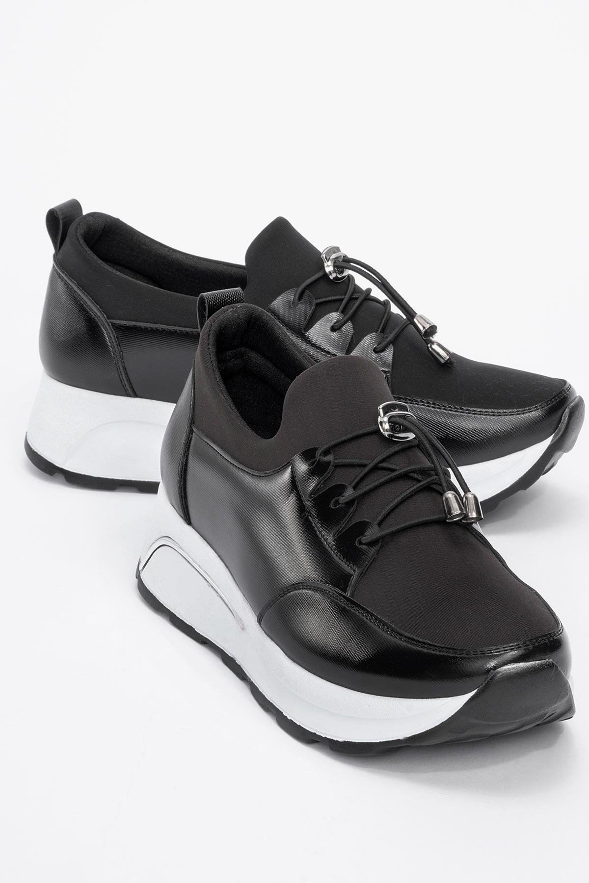 Bağcıklı Kadın Günlük Ayakkabı SİYAH BEYAZ - Görsel 3