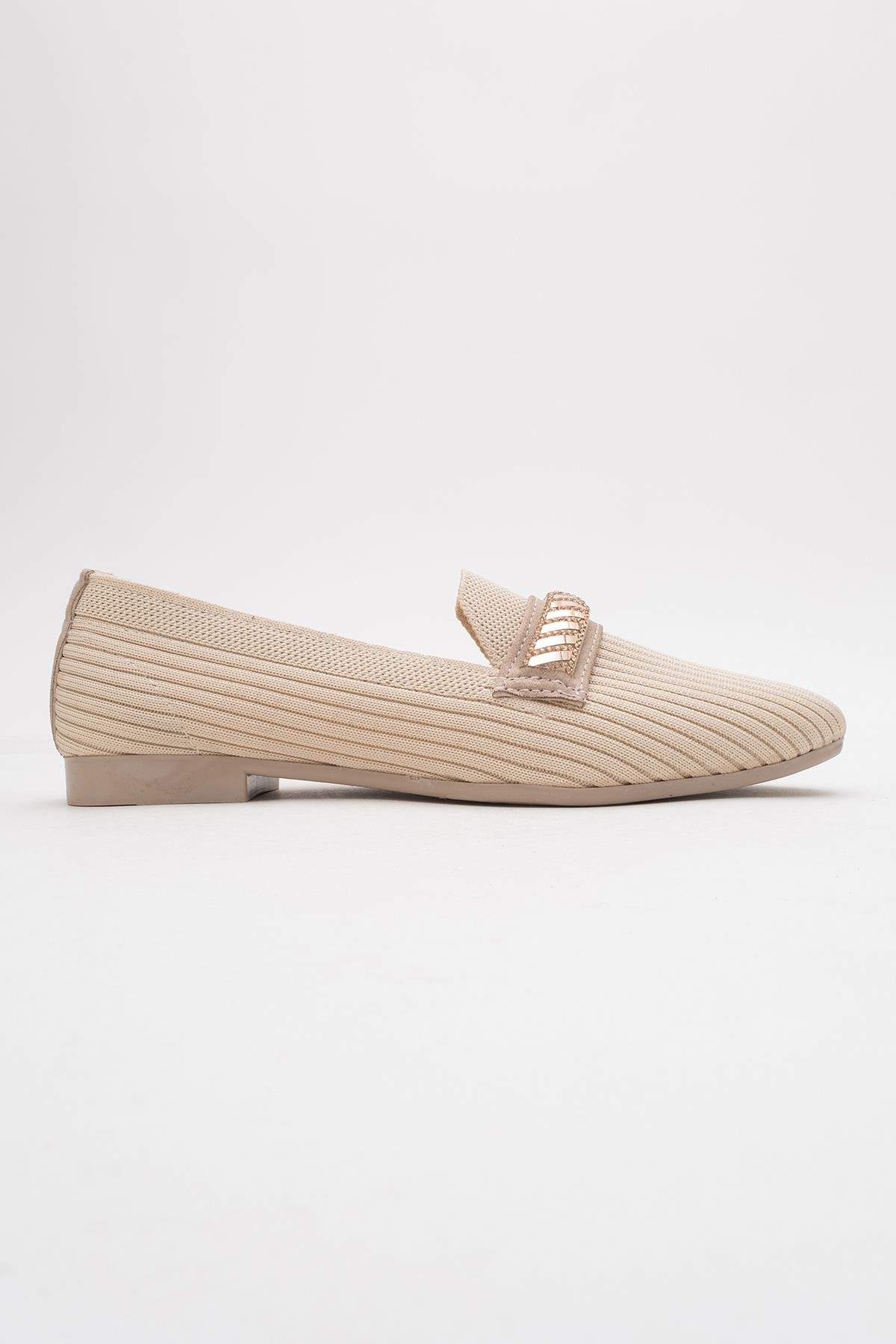 Kadın Tokalı Triko Ayakkabı BEJ - Görsel 2