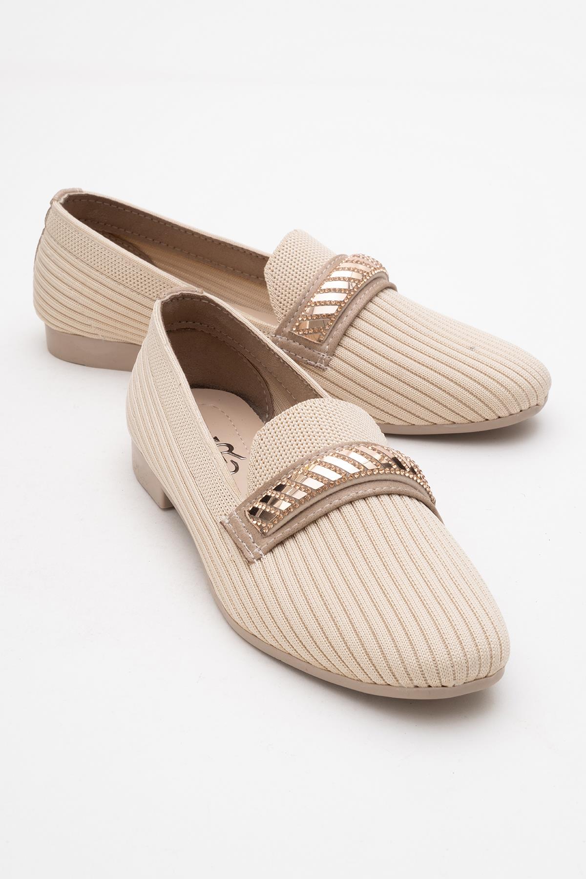 Kadın Tokalı Triko Ayakkabı BEJ - Görsel 3