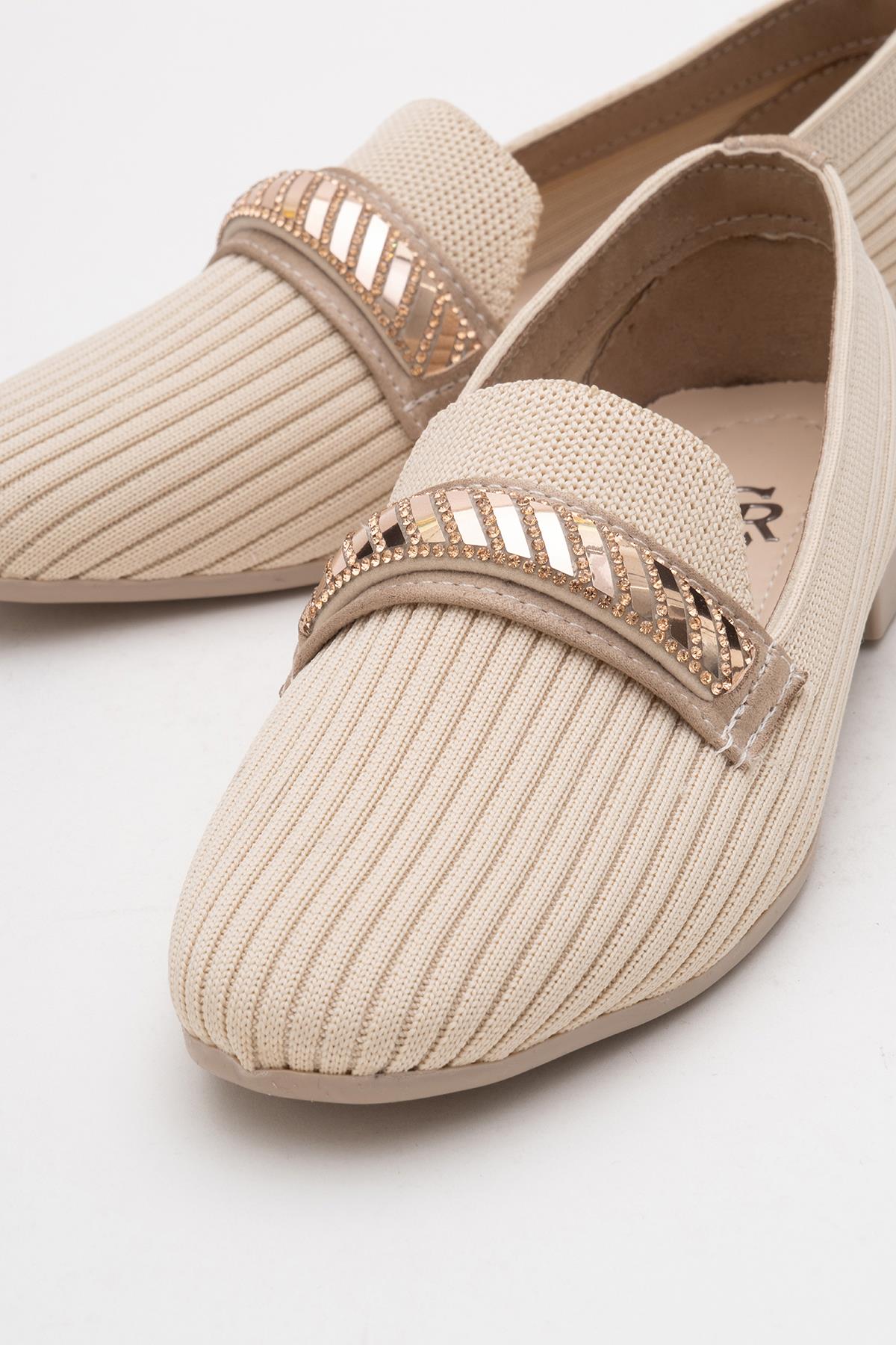 Kadın Tokalı Triko Ayakkabı BEJ - Görsel 4