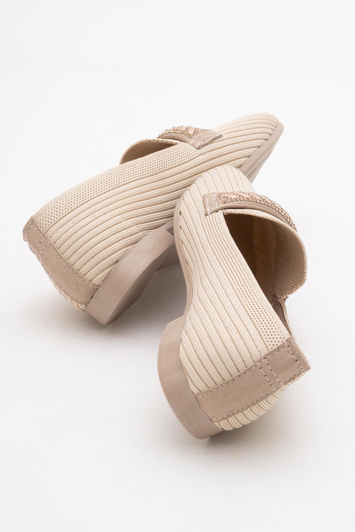 Kadın Tokalı Triko Ayakkabı BEJ - Görsel 5