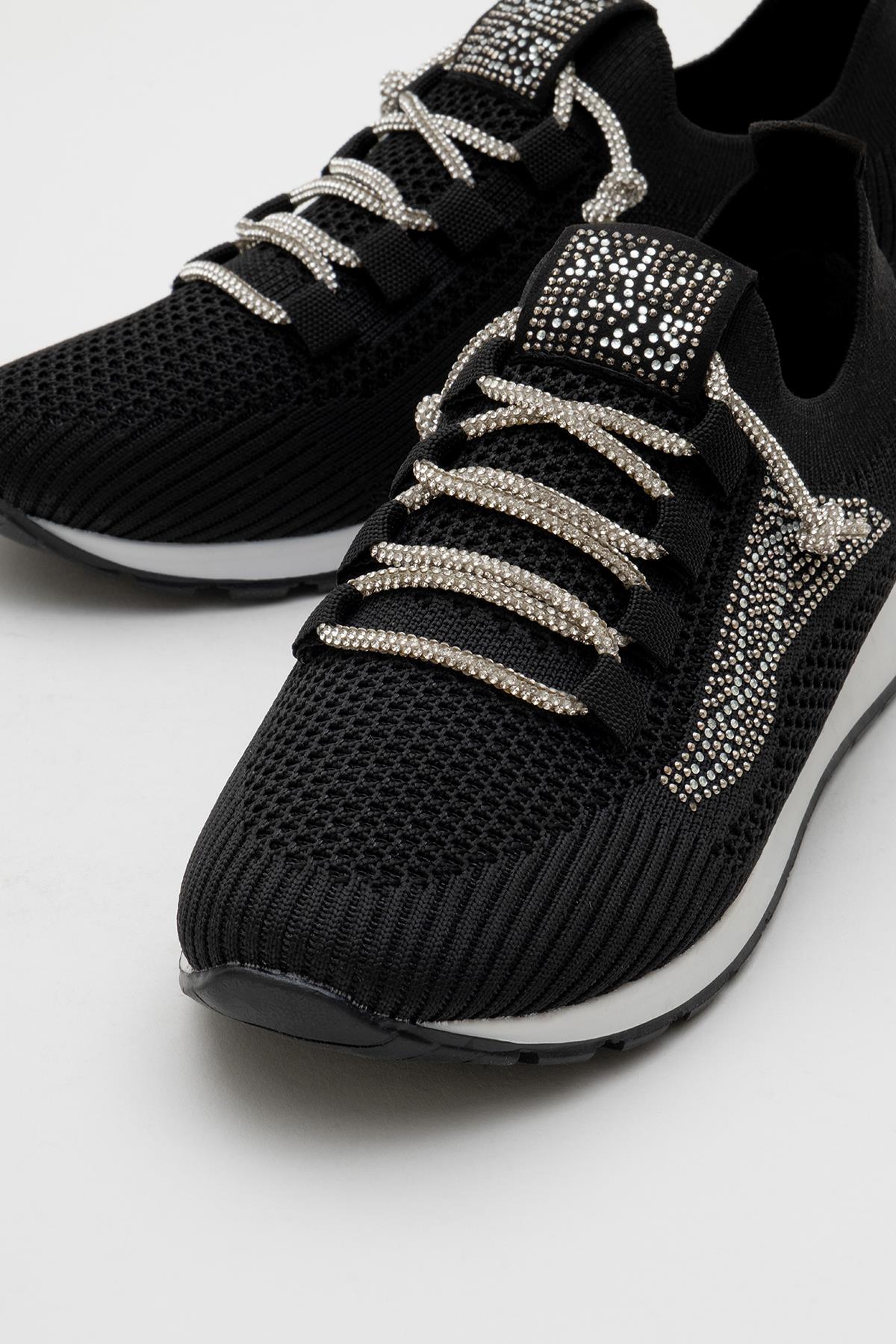 Kadın Taşlı Triko Günlük Ayakkabı SİYAH - Görsel 4