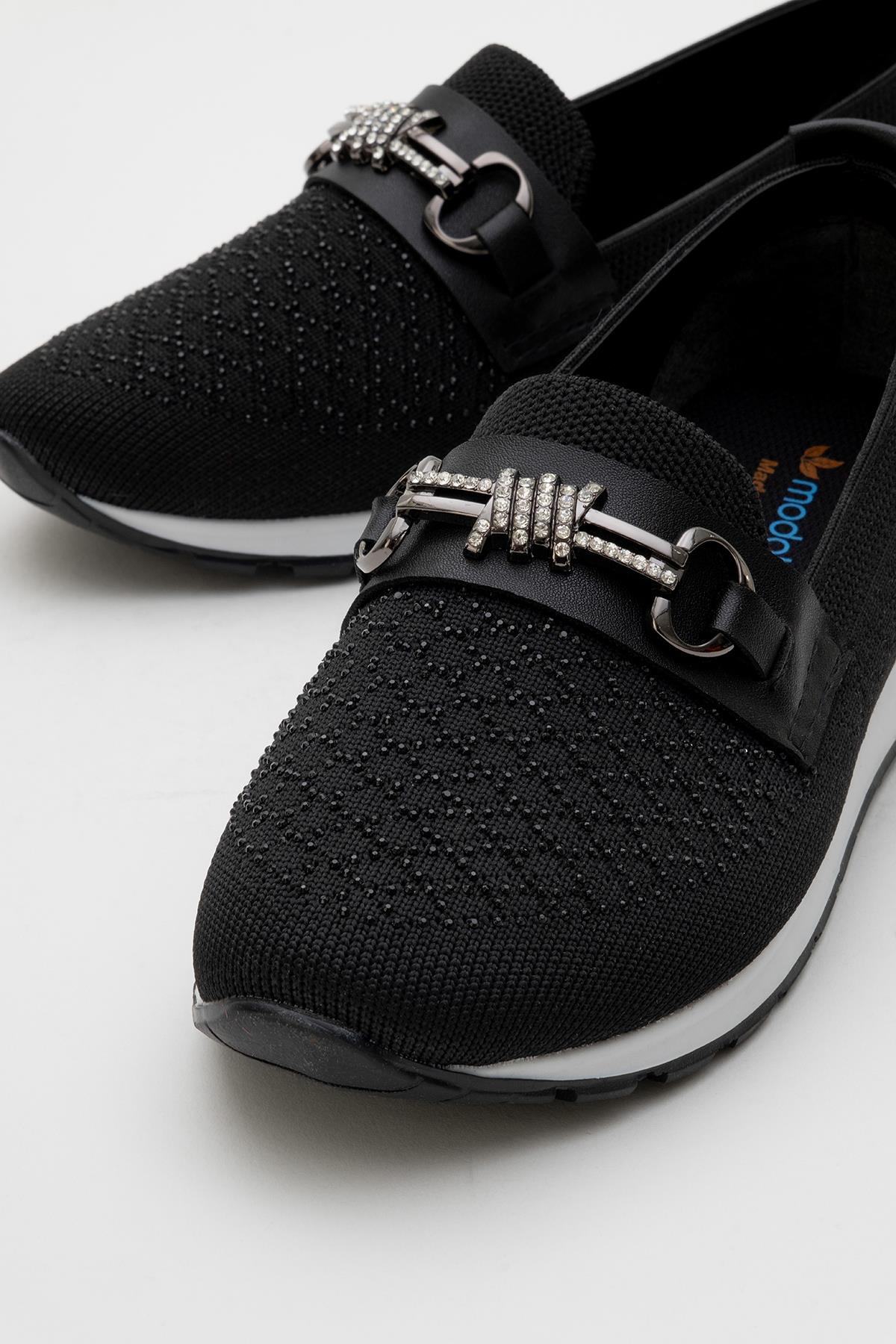 Kadın Taşlı Tokalı Triko Günlük Ayakkabı SİYAH - Görsel 4