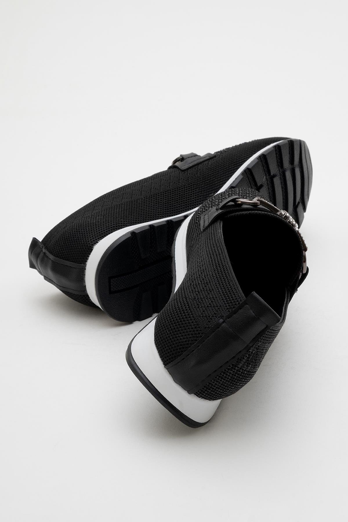 Kadın Taşlı Tokalı Triko Günlük Ayakkabı SİYAH - Görsel 5