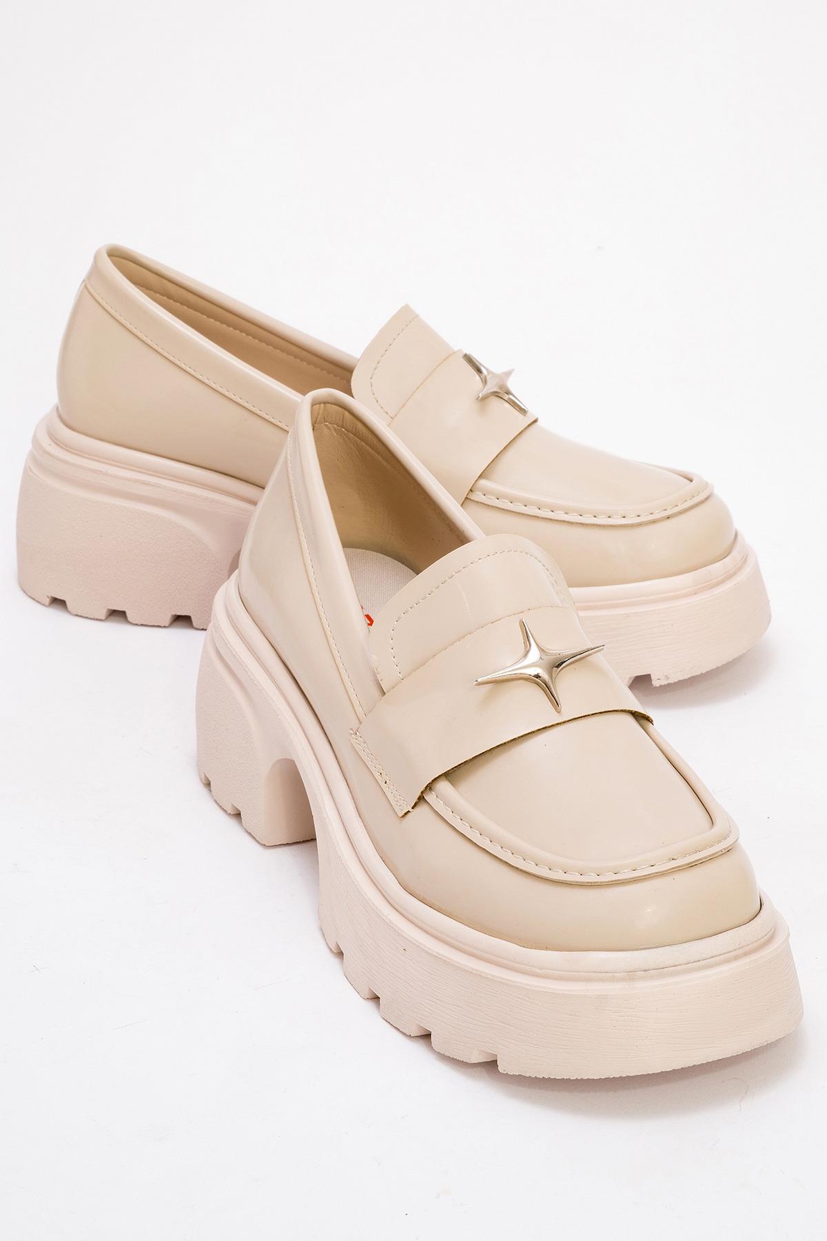 Kadın Yıldız Armalı Loafer Ayakkabı BEJ RUGAN - Görsel 3