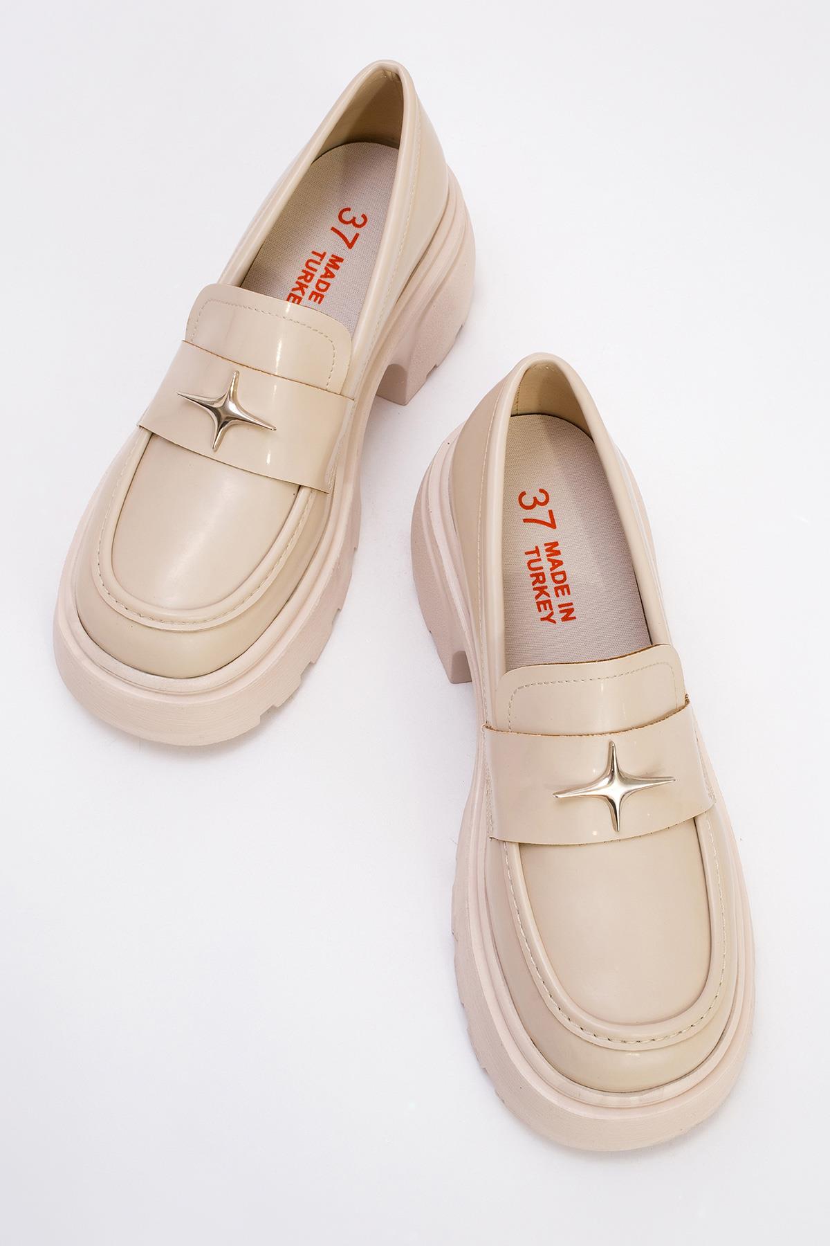Kadın Yıldız Armalı Loafer Ayakkabı BEJ RUGAN - Görsel 6