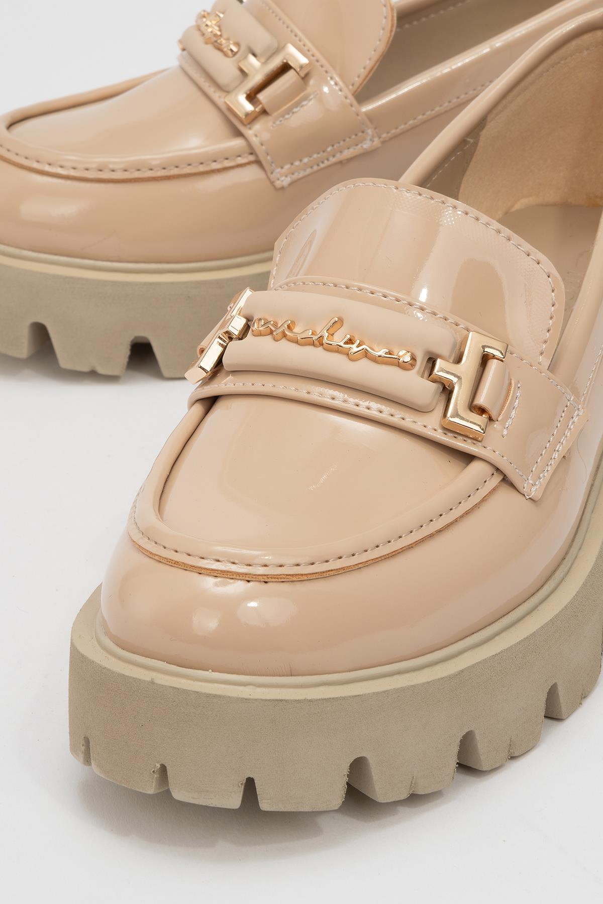 Kadın Tokalı Loafer Ayakkabı BEJ RUGAN - Görsel 4