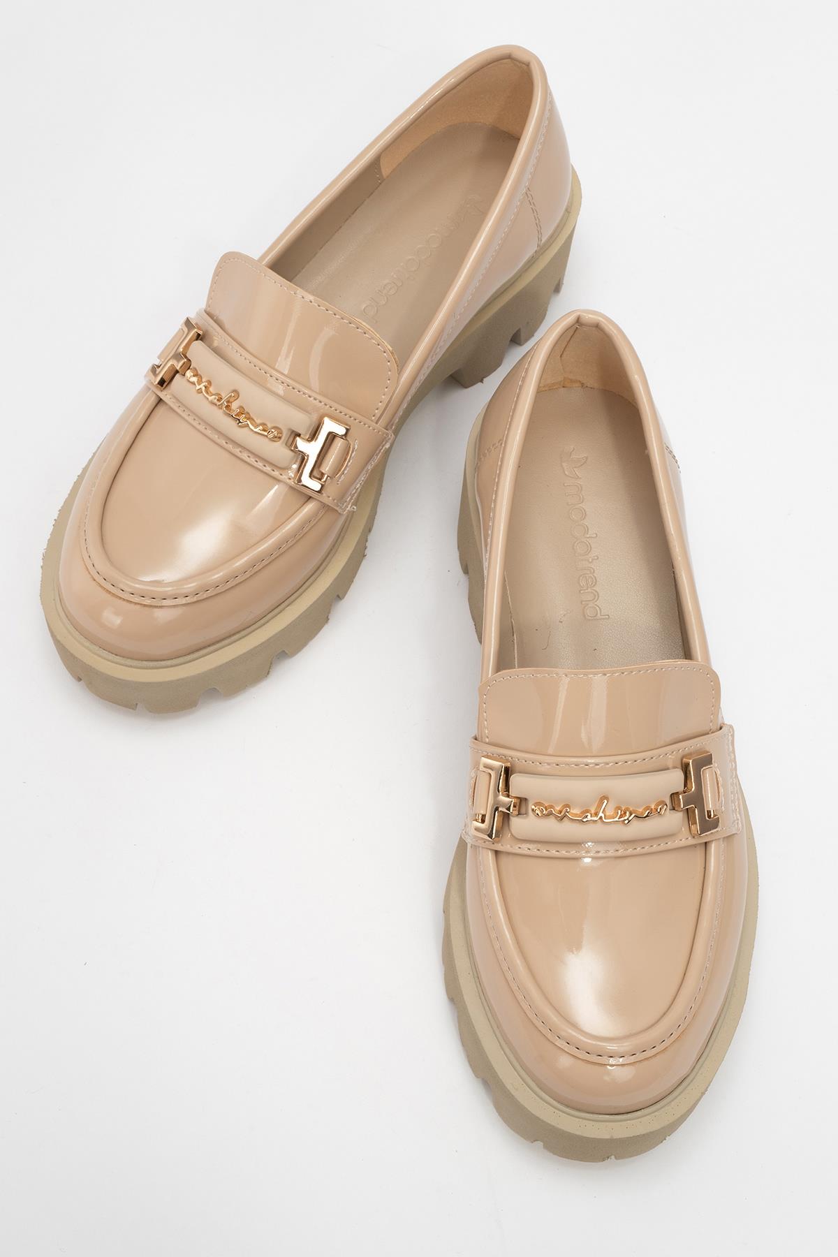 Kadın Tokalı Loafer Ayakkabı BEJ RUGAN - Görsel 6