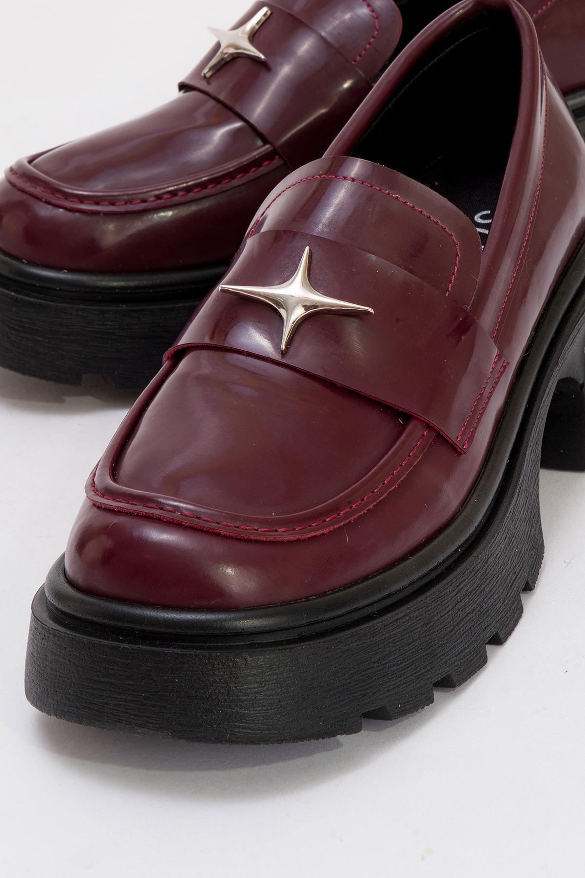 Kadın Yıldız Armalı Loafer Ayakkabı BORDO RUGAN - Görsel 4