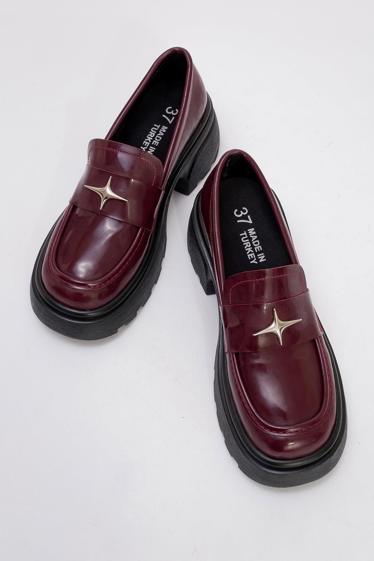 Kadın Yıldız Armalı Loafer Ayakkabı BORDO RUGAN - Görsel 6