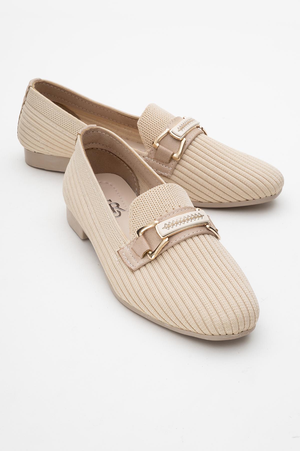 Kadın Tokalı Triko Günlük Ayakkabı BEJ - Görsel 3