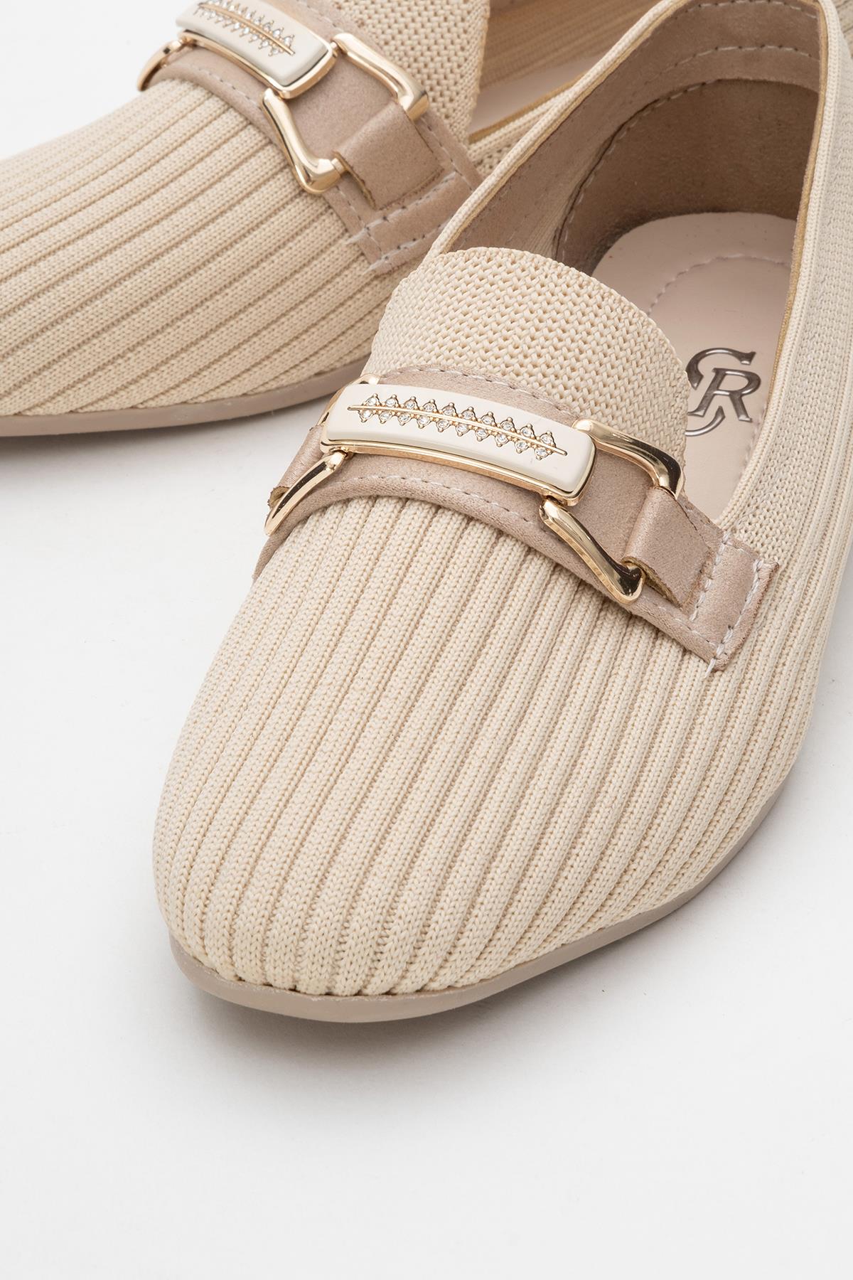 Kadın Tokalı Triko Günlük Ayakkabı BEJ - Görsel 6