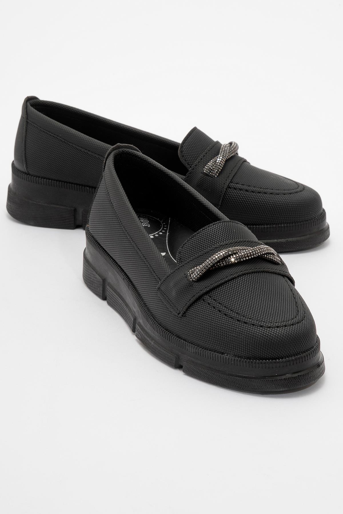 Kadın Dolama Taşlı Günlük Babet SİYAH KOT - Görsel 3