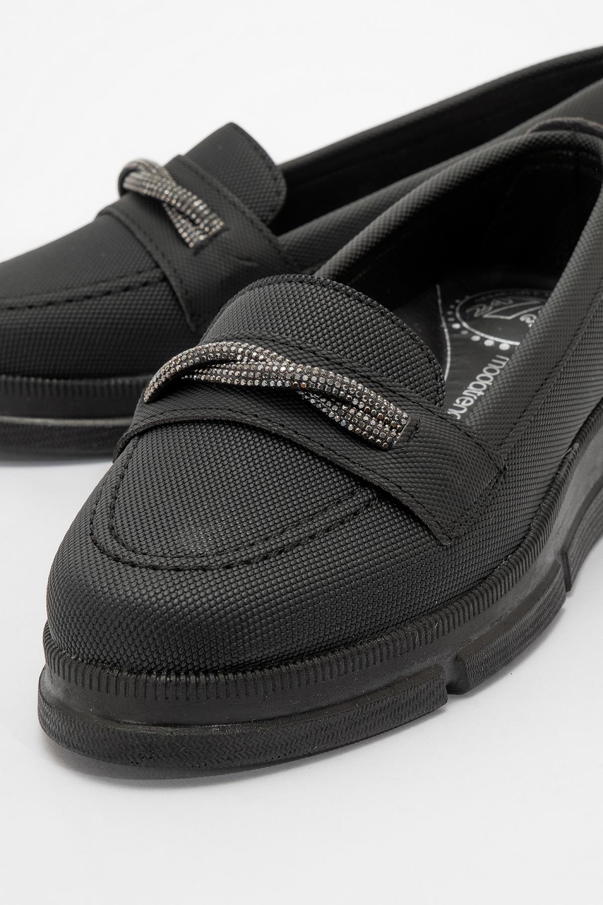 Kadın Dolama Taşlı Günlük Babet SİYAH KOT - Görsel 4