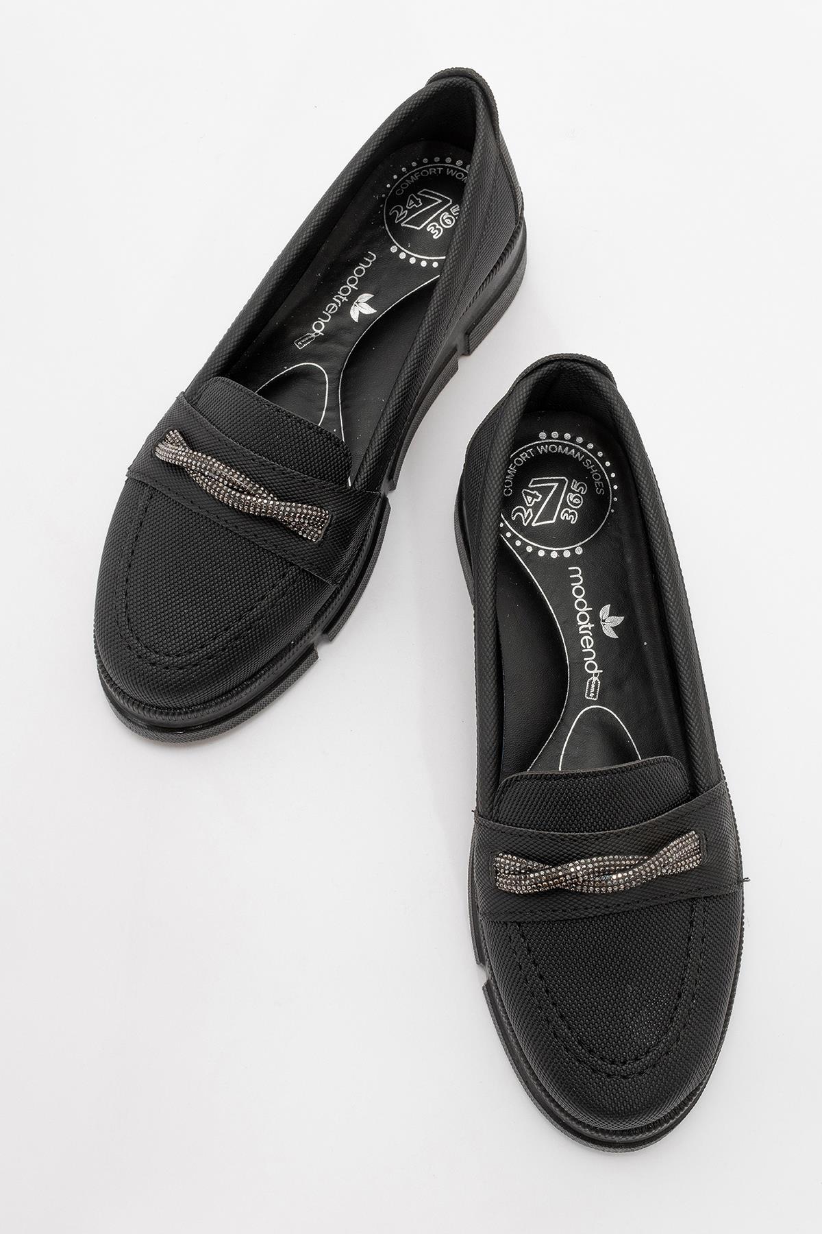 Kadın Dolama Taşlı Günlük Babet SİYAH KOT - Görsel 6