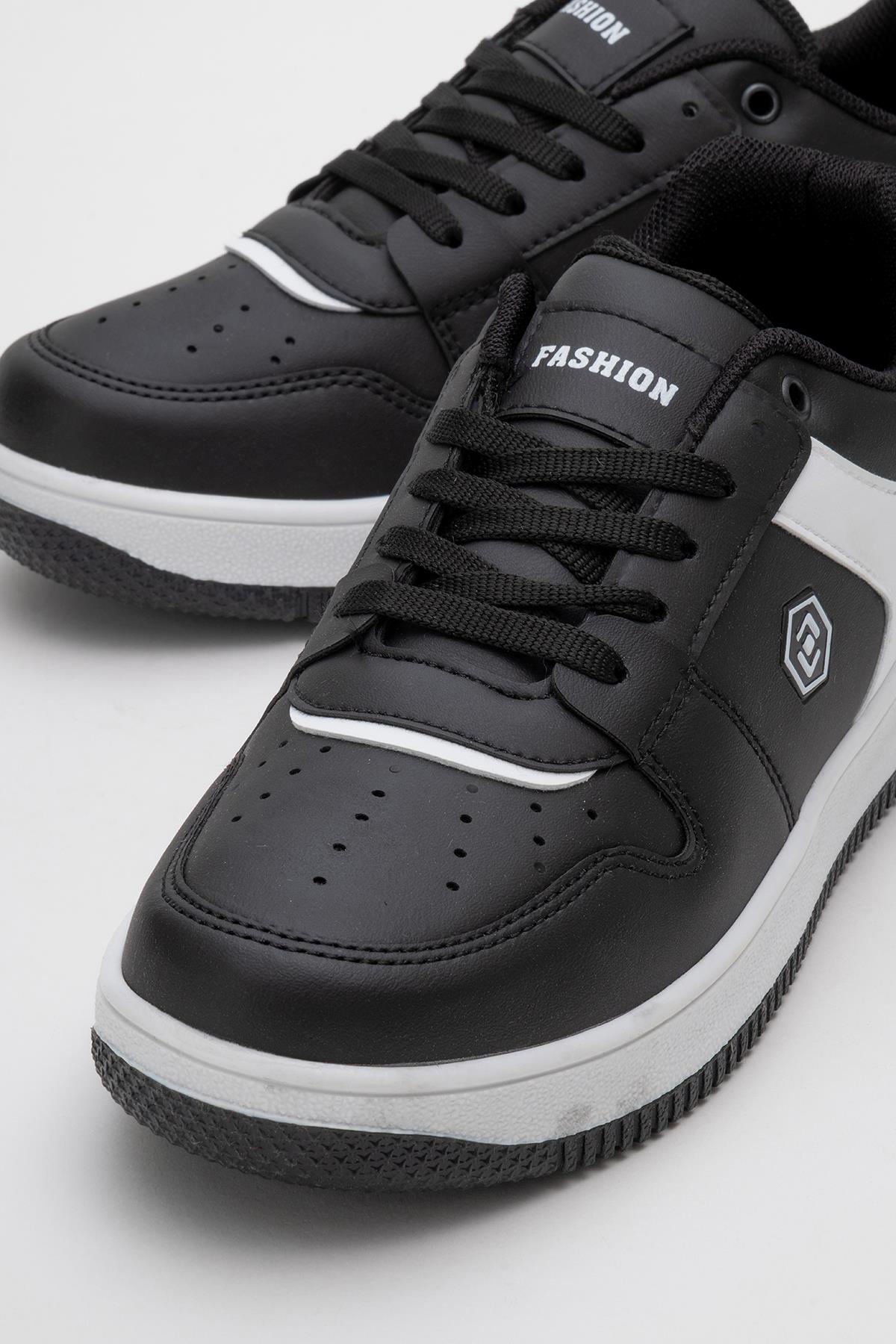 Bağcıklı Kadın Spor Ayakkabı SİYAH BEYAZ - Görsel 4