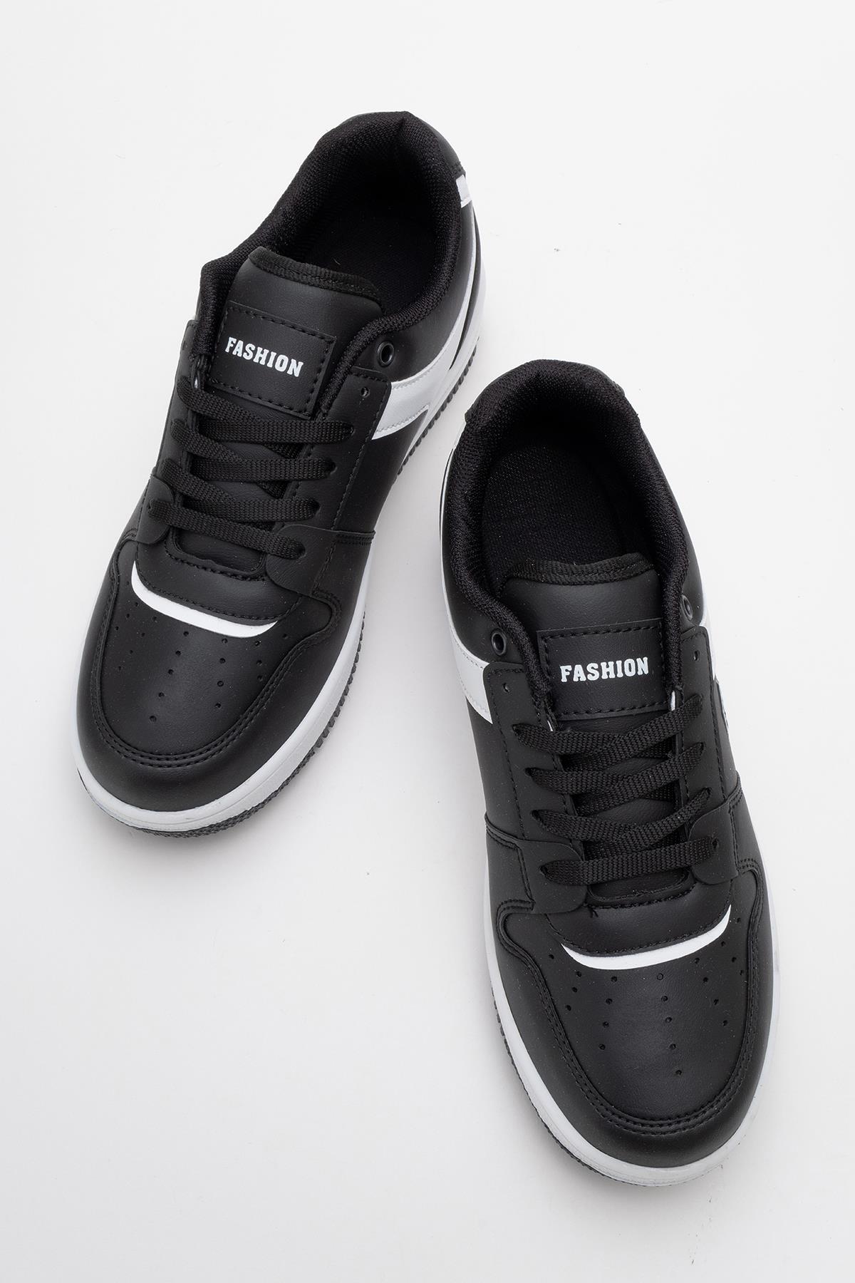 Bağcıklı Kadın Spor Ayakkabı SİYAH BEYAZ - Görsel 6