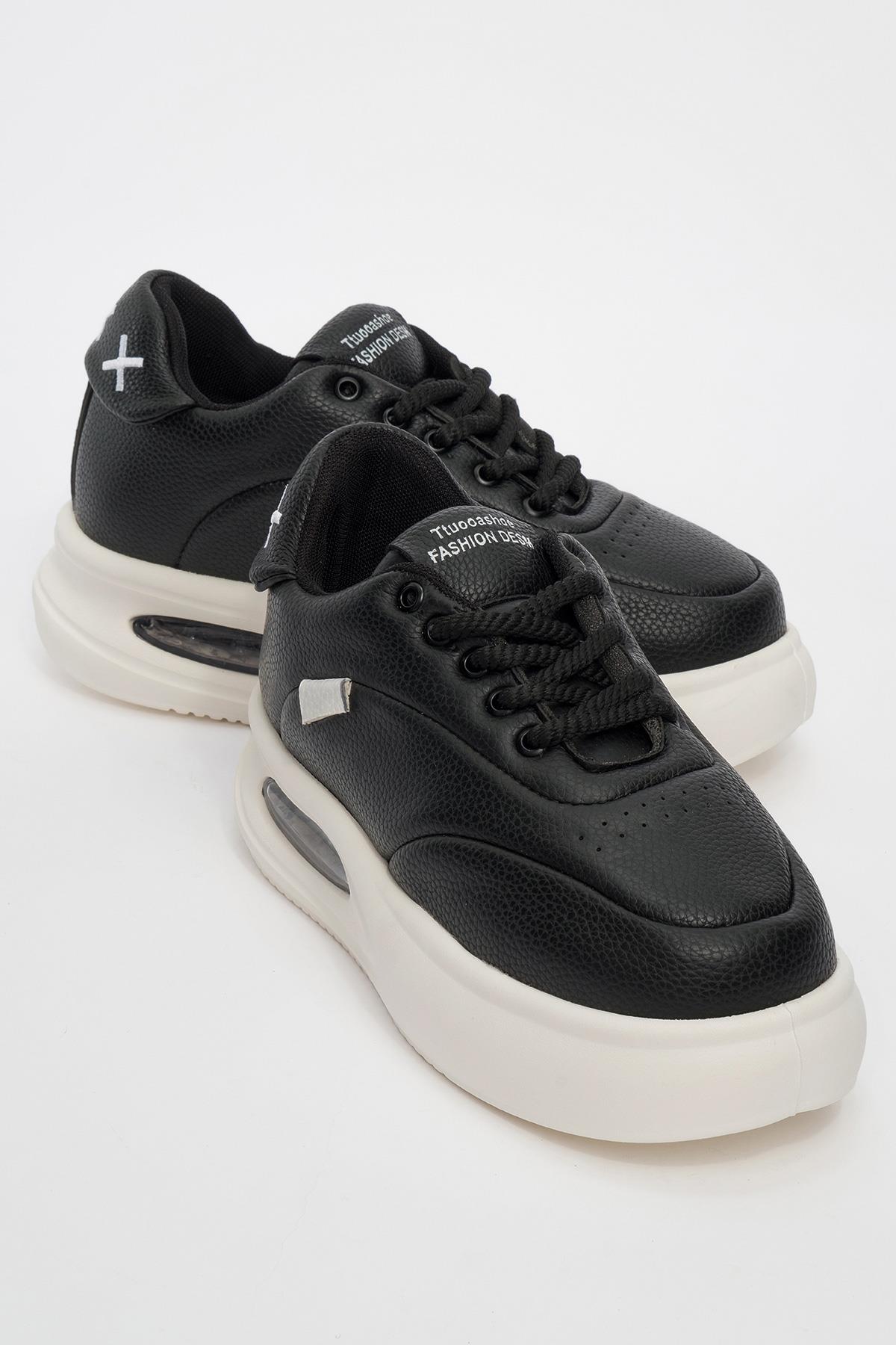 Bağcıklı Kadın Spor Ayakkabı SİYAH BEYAZ - Görsel 2