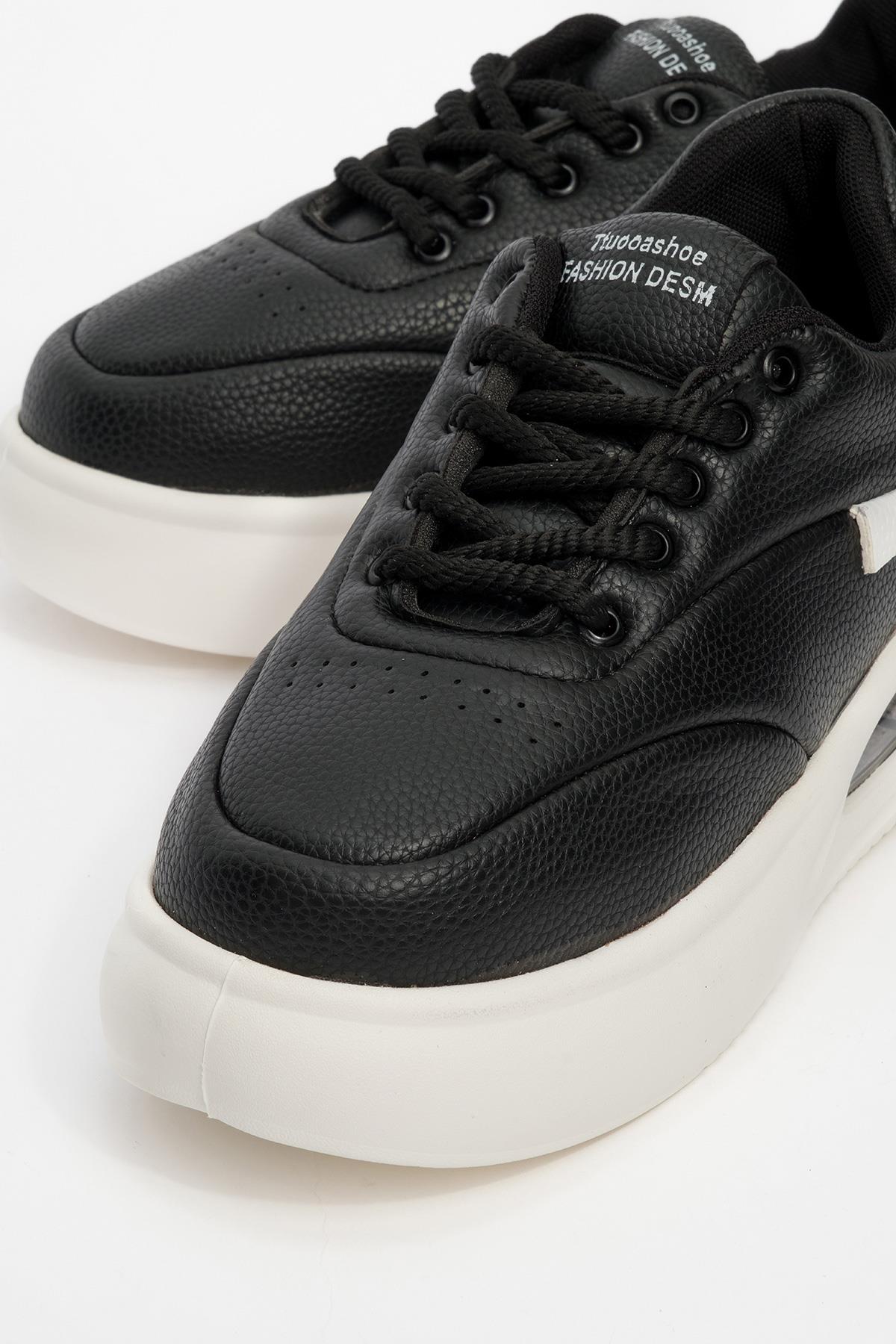 Bağcıklı Kadın Spor Ayakkabı SİYAH BEYAZ - Görsel 4