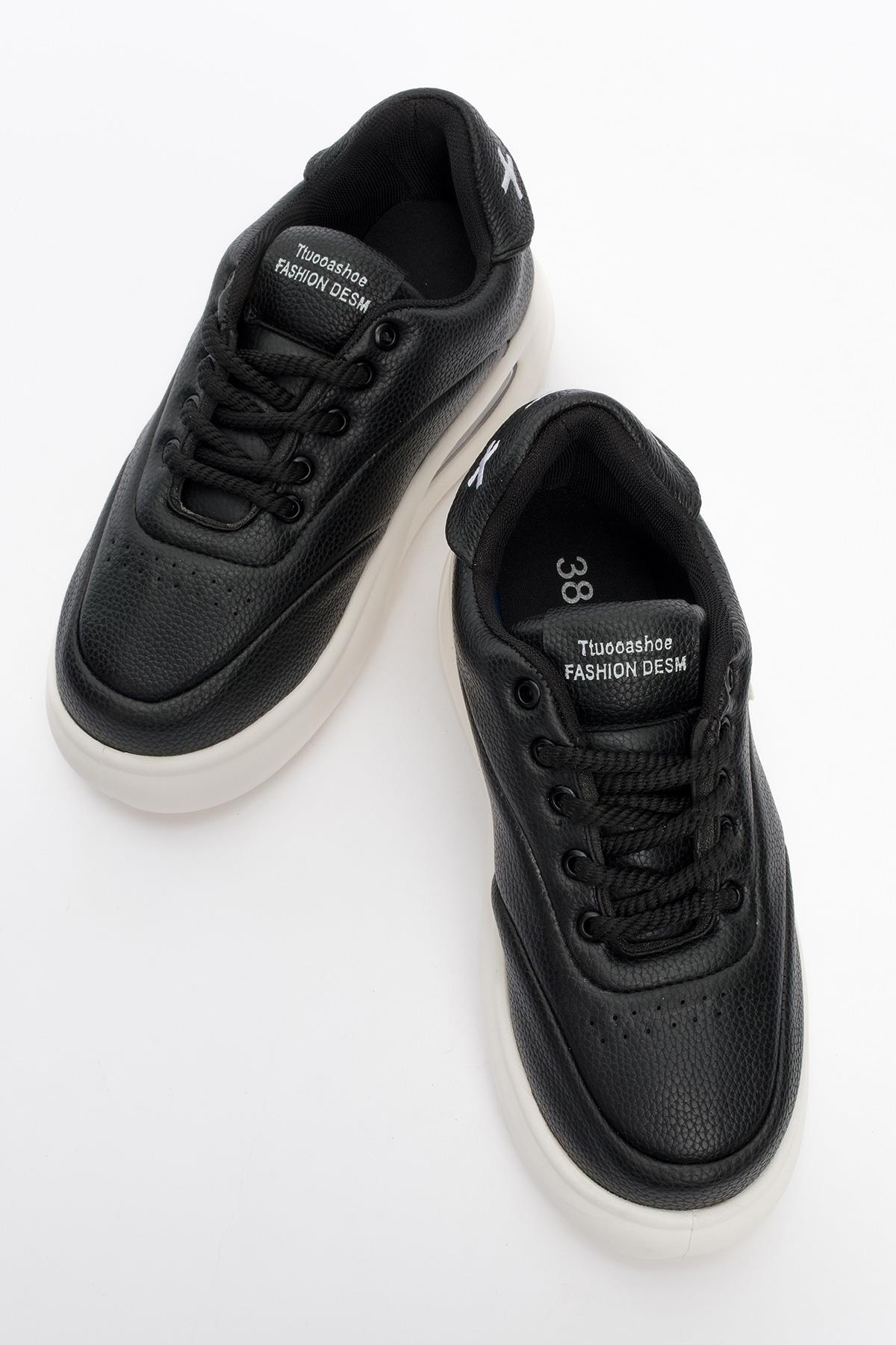 Bağcıklı Kadın Spor Ayakkabı SİYAH BEYAZ - Görsel 6