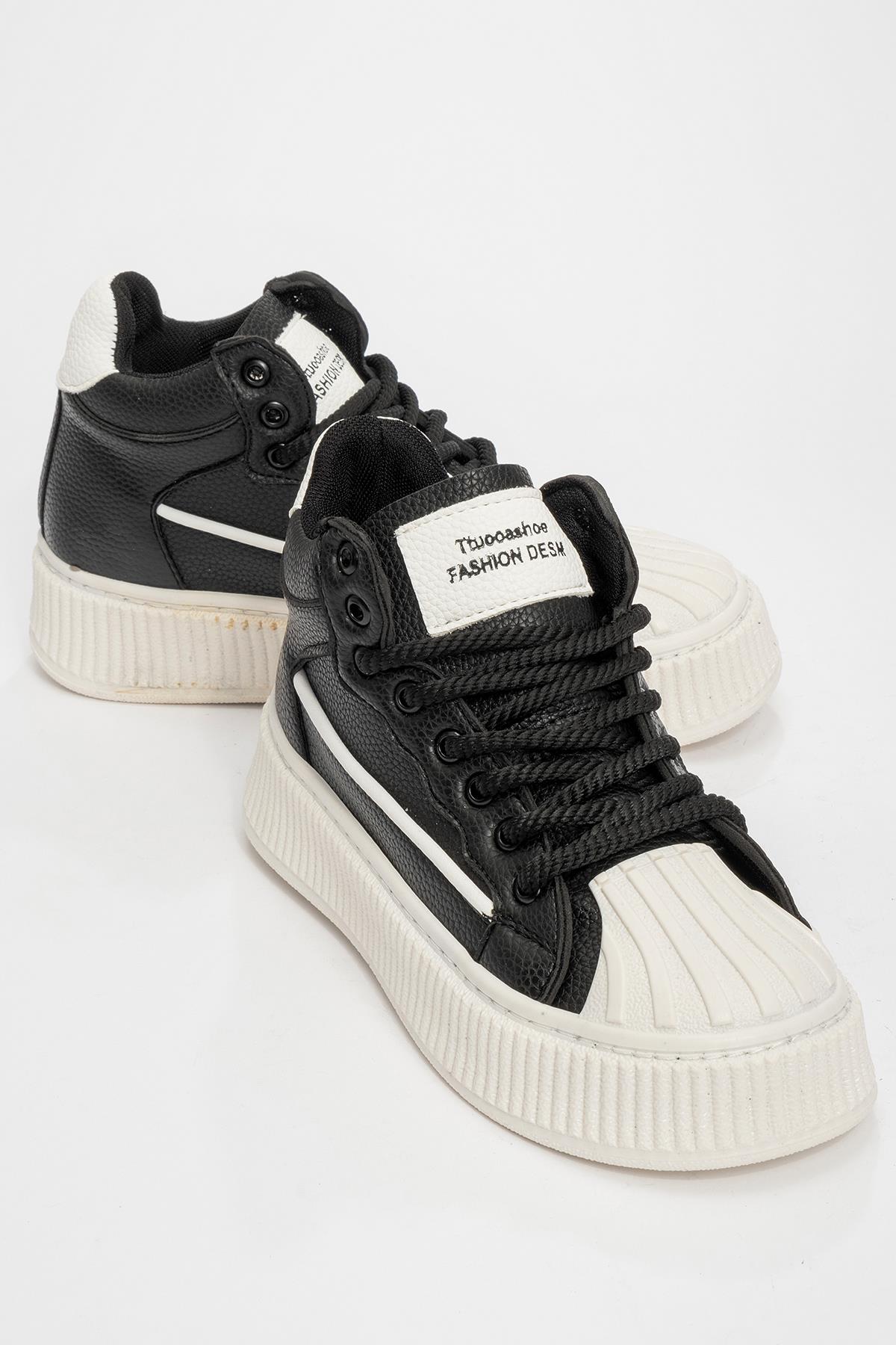 Kadın Bağcıklı Spor Ayakkabı SİYAH BEYAZ - Görsel 2