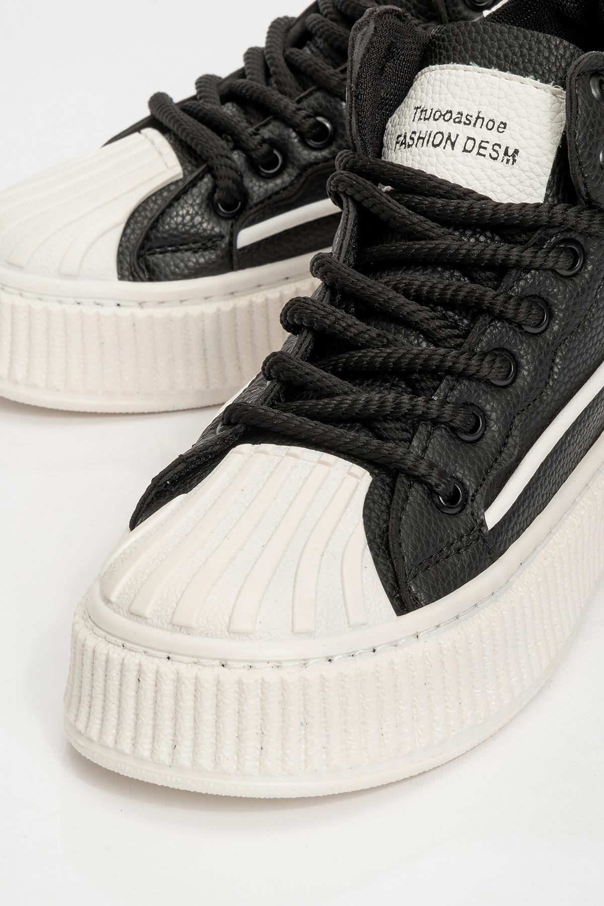 Kadın Bağcıklı Spor Ayakkabı SİYAH BEYAZ - Görsel 4