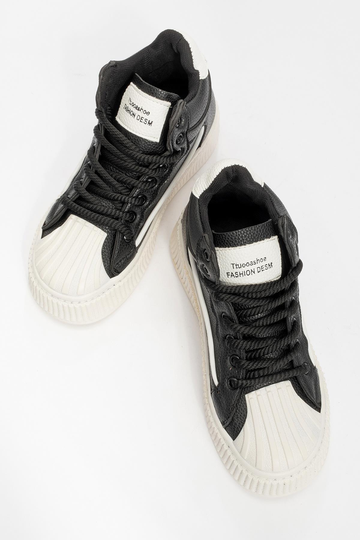 Kadın Bağcıklı Spor Ayakkabı SİYAH BEYAZ - Görsel 6