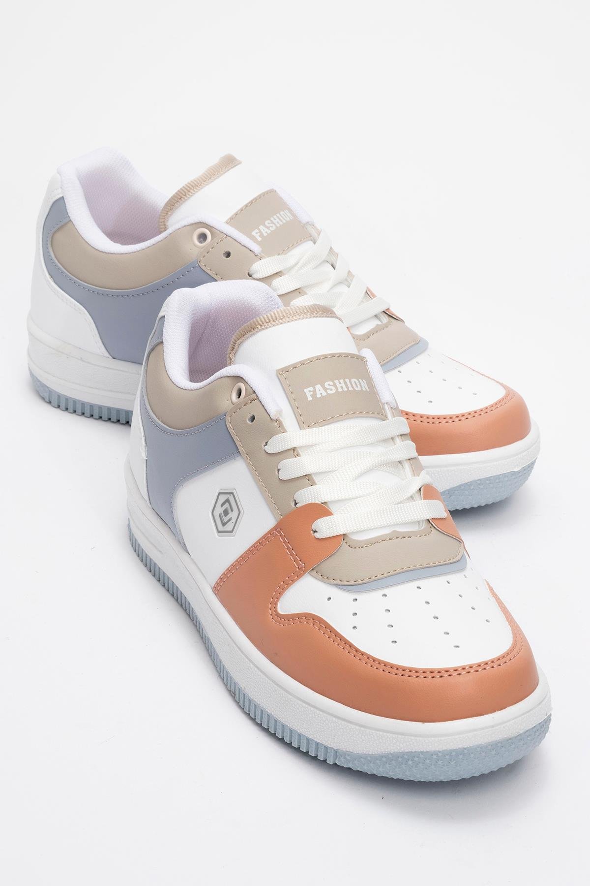 Bağcıklı Kadın Spor Ayakkabı BEYAZ PUDRA BEBE MAVİ - Görsel 2