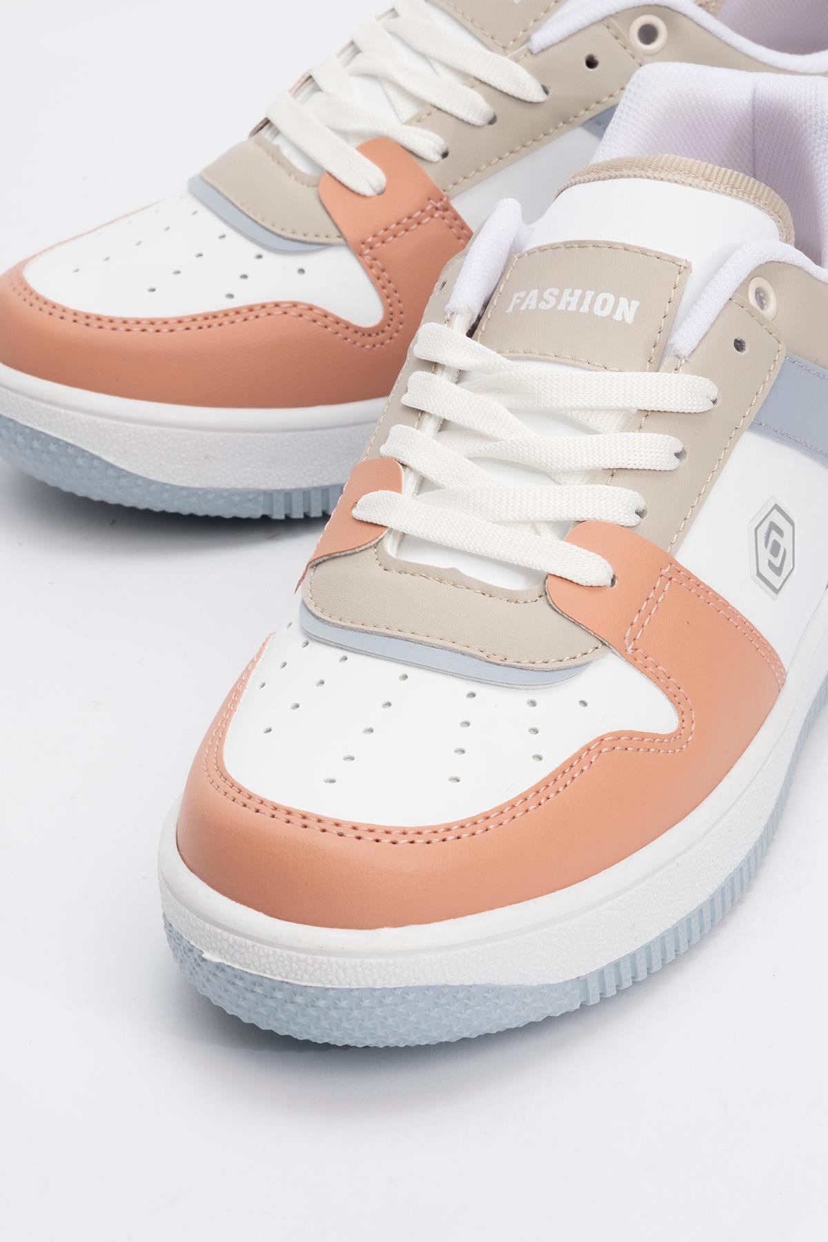 Bağcıklı Kadın Spor Ayakkabı BEYAZ PUDRA BEBE MAVİ - Görsel 4
