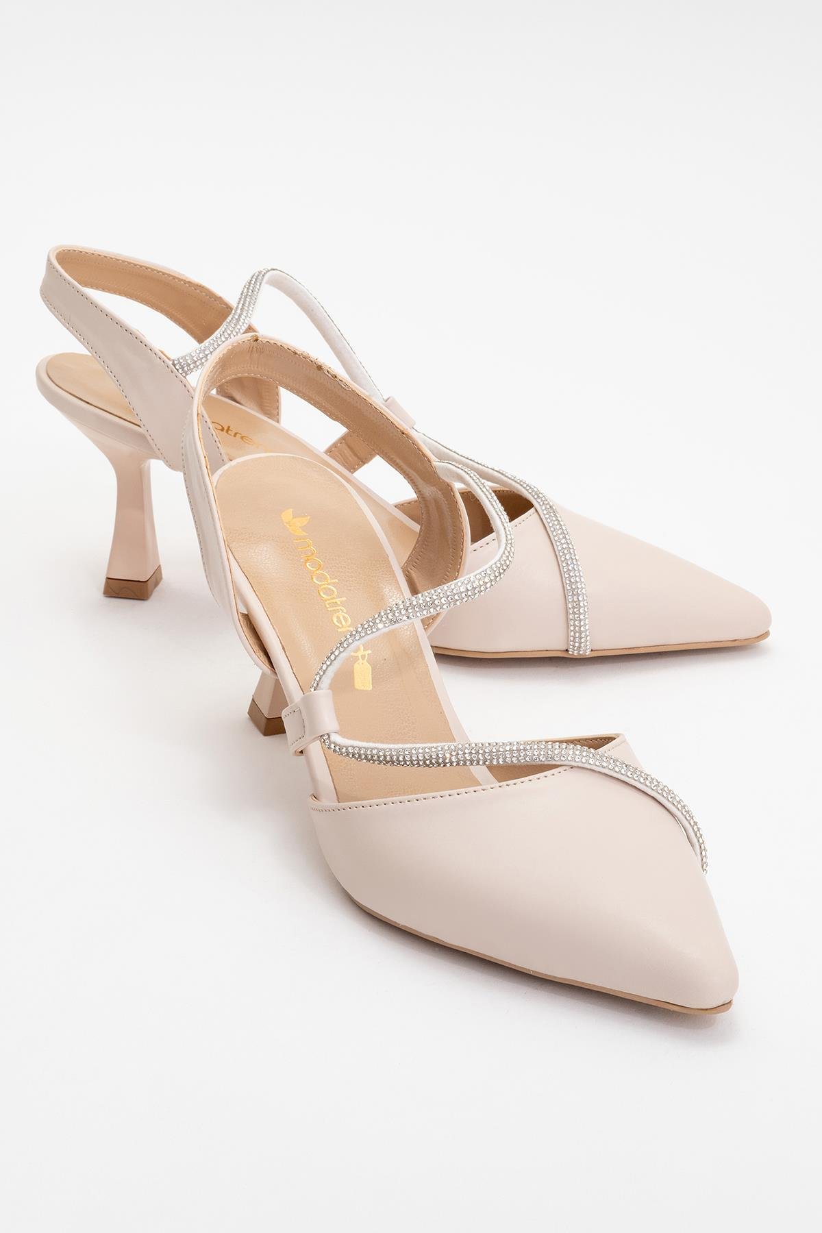 Kadın Taşlı Biyeli Topuklu Ayakkabı TEN CİLT - Görsel 2