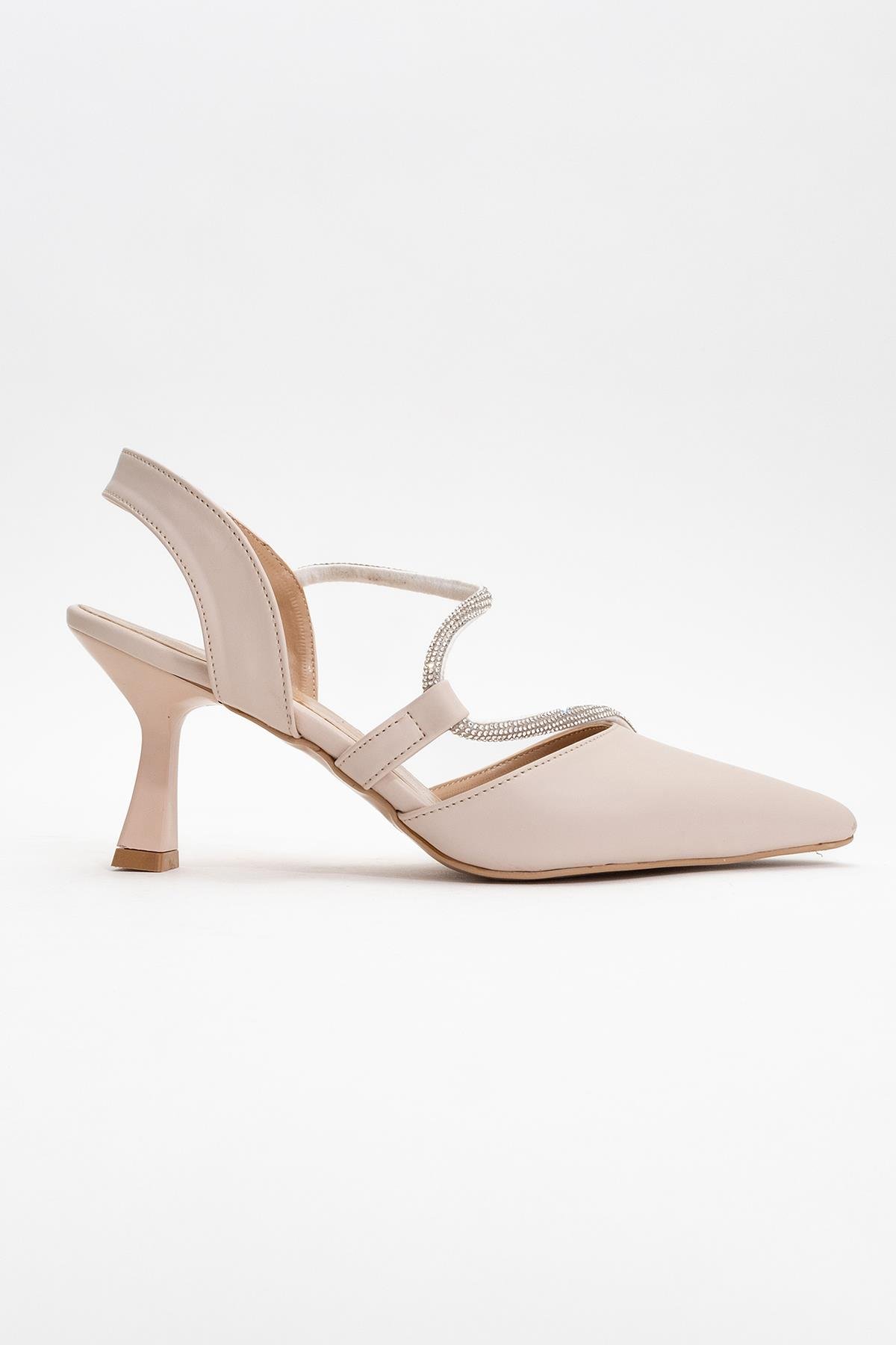 Kadın Taşlı Biyeli Topuklu Ayakkabı TEN CİLT - Görsel 3
