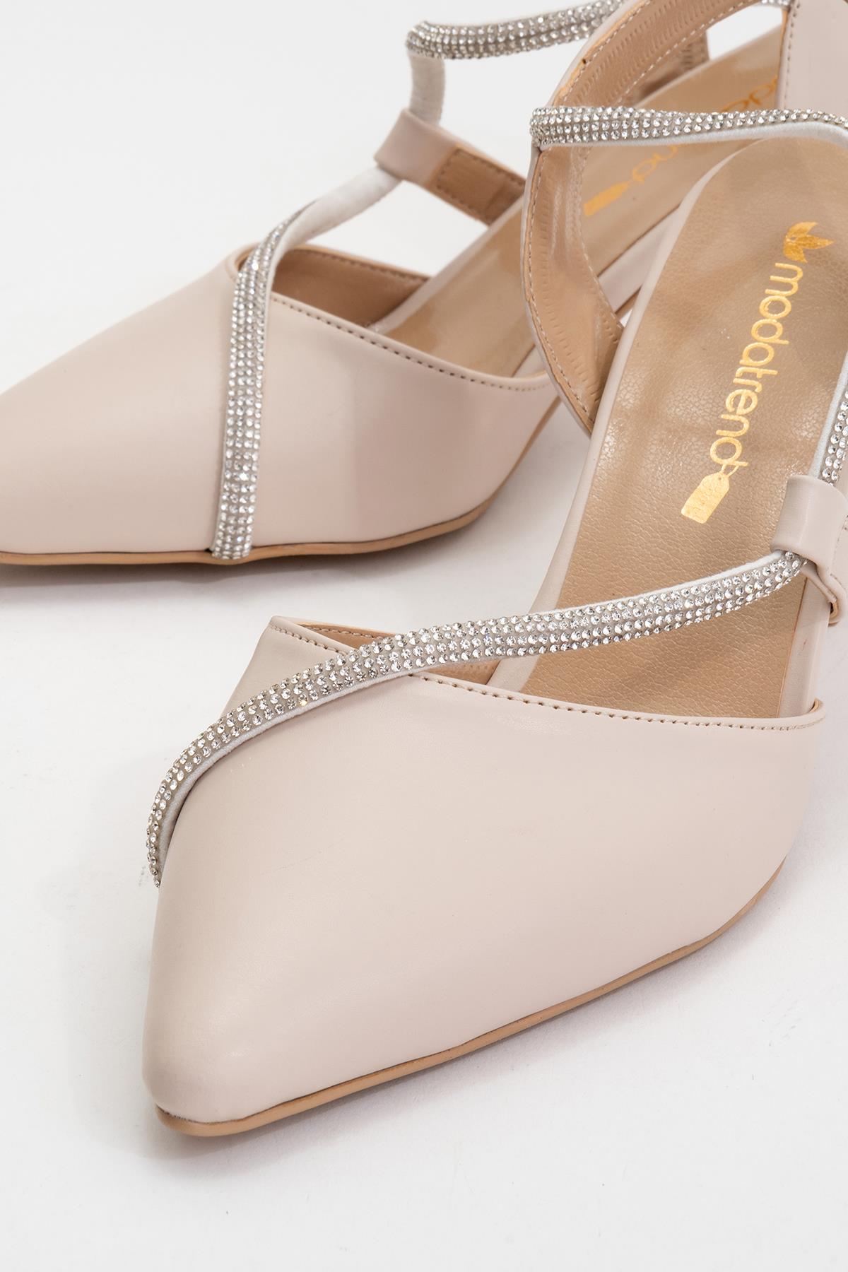 Kadın Taşlı Biyeli Topuklu Ayakkabı TEN CİLT - Görsel 4