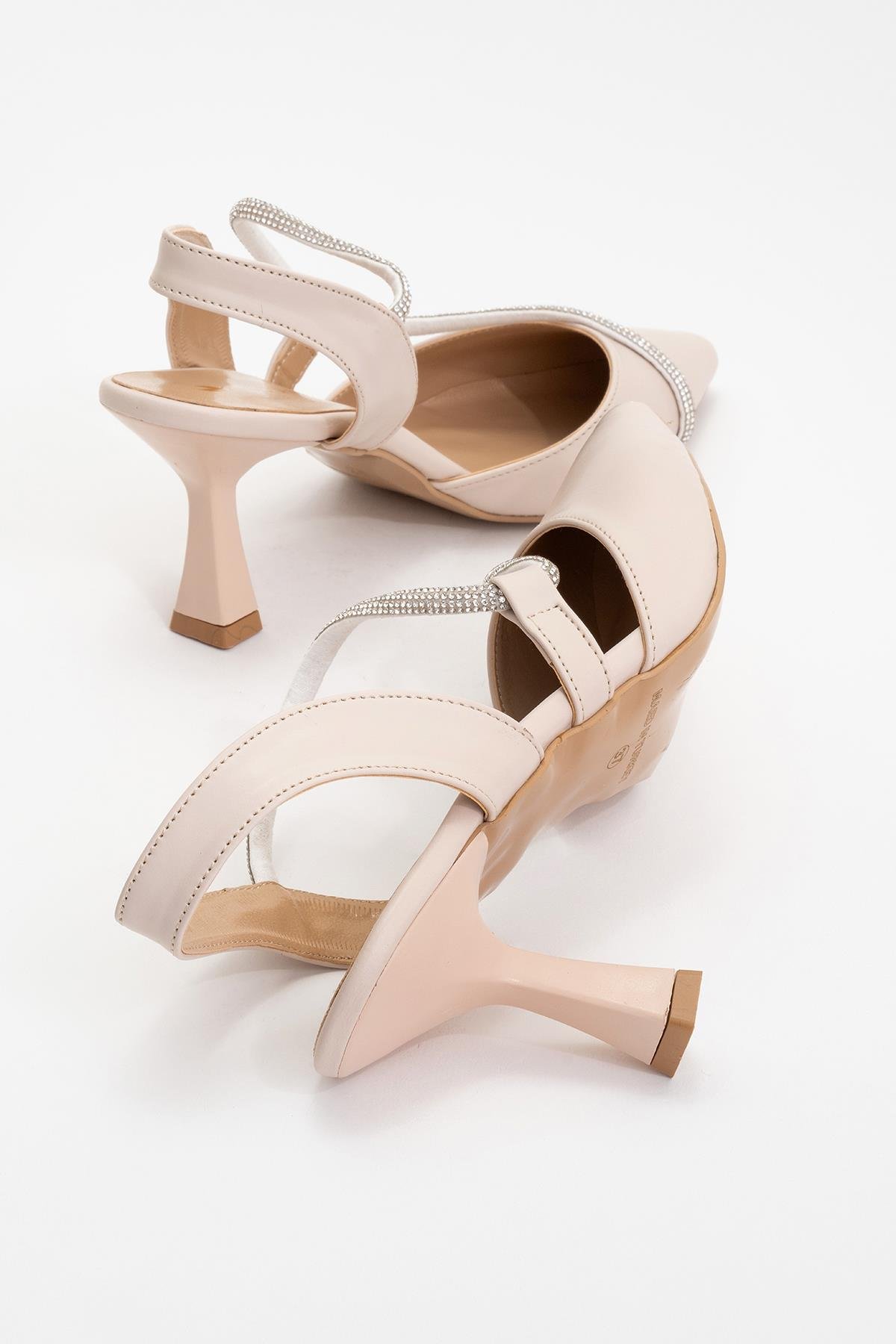 Kadın Taşlı Biyeli Topuklu Ayakkabı TEN CİLT - Görsel 5