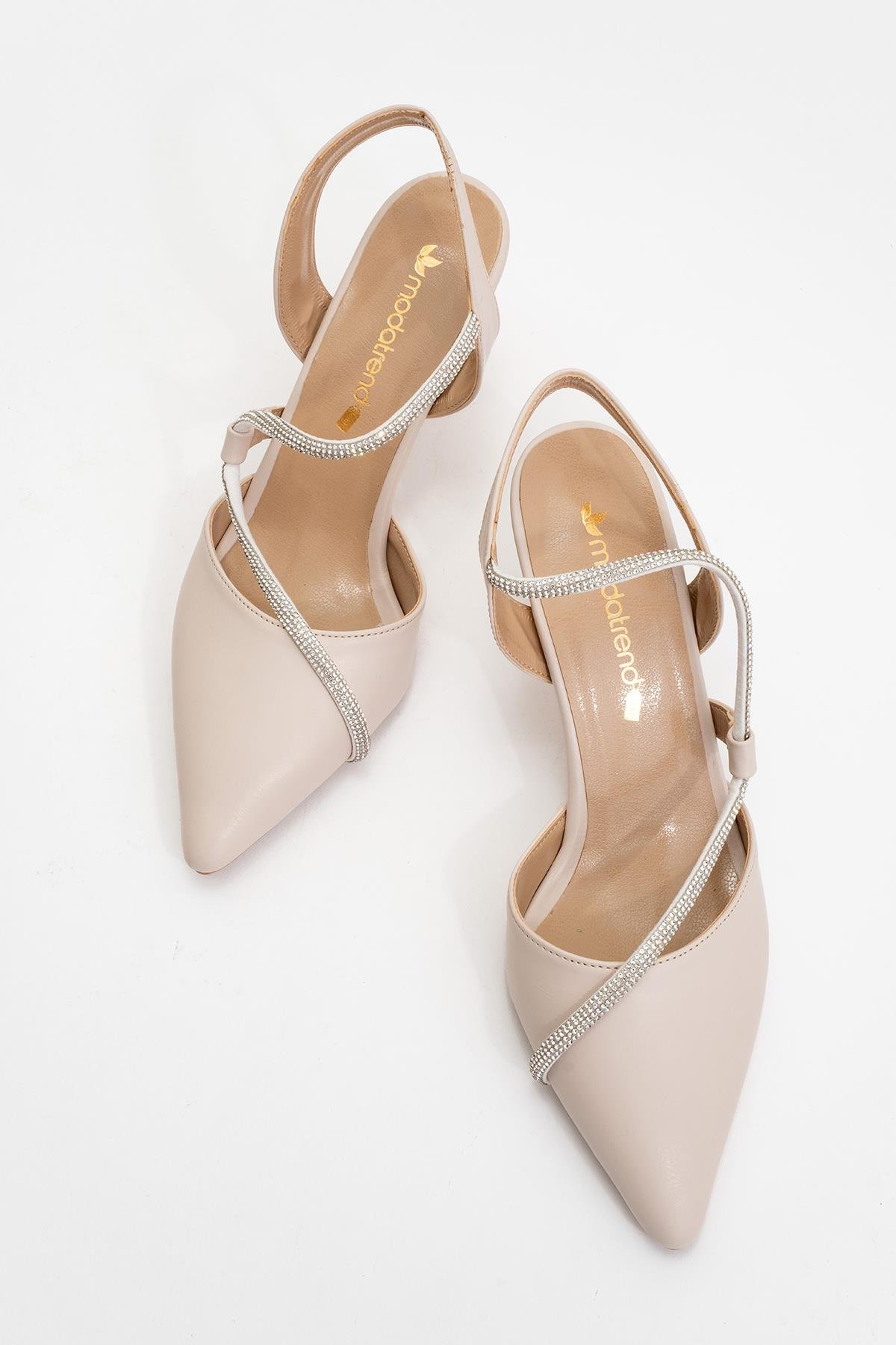 Kadın Taşlı Biyeli Topuklu Ayakkabı TEN CİLT - Görsel 6