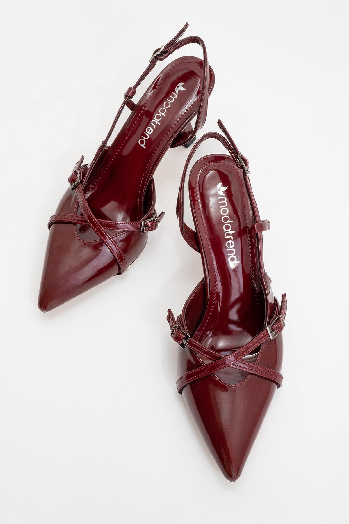 Kadın Sivri Burunlu Topuklu Ayakkabı BORDO RUGAN - Görsel 6
