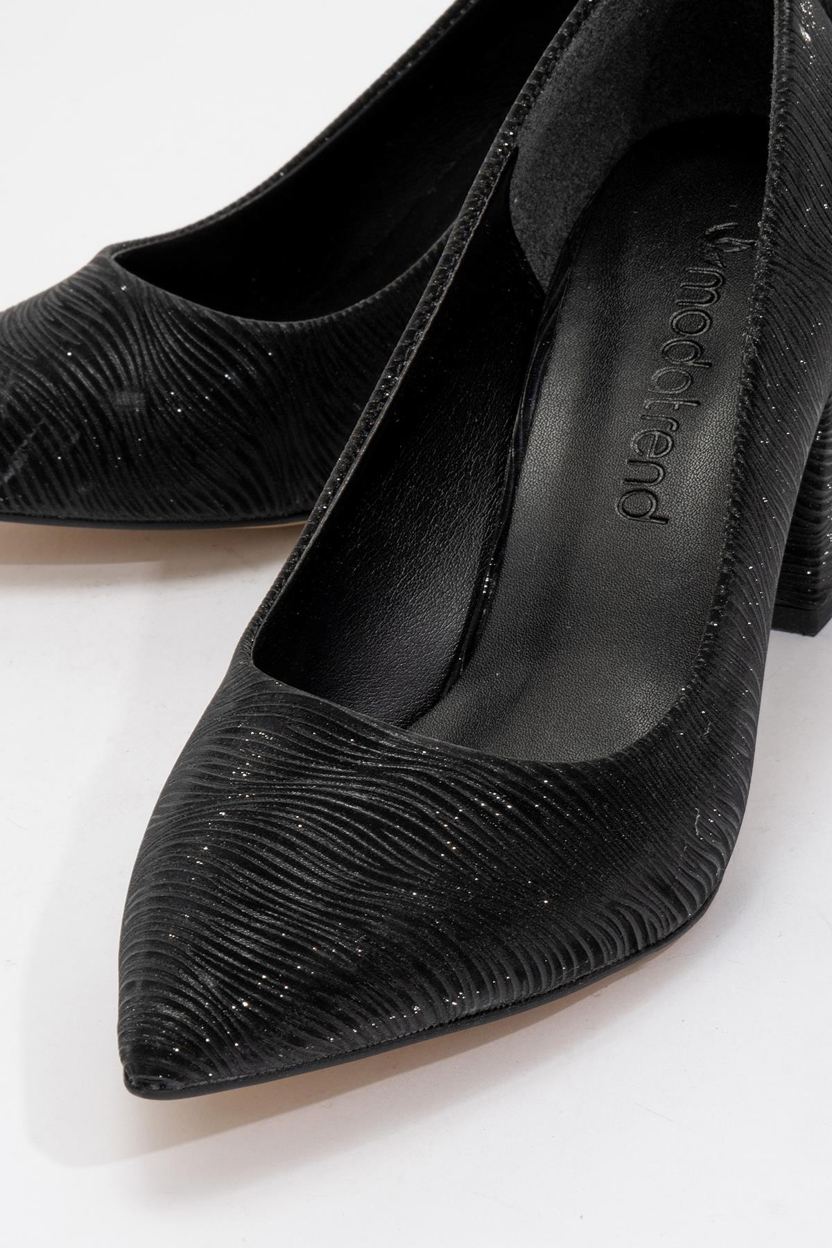 Kadın Ökçeli Stiletto SİYAH DALGALI SİM - Görsel 4