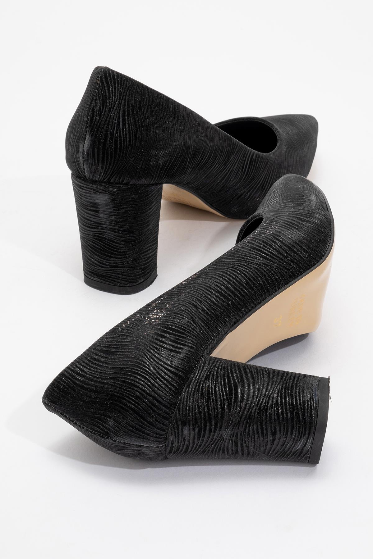 Kadın Ökçeli Stiletto SİYAH DALGALI SİM - Görsel 5