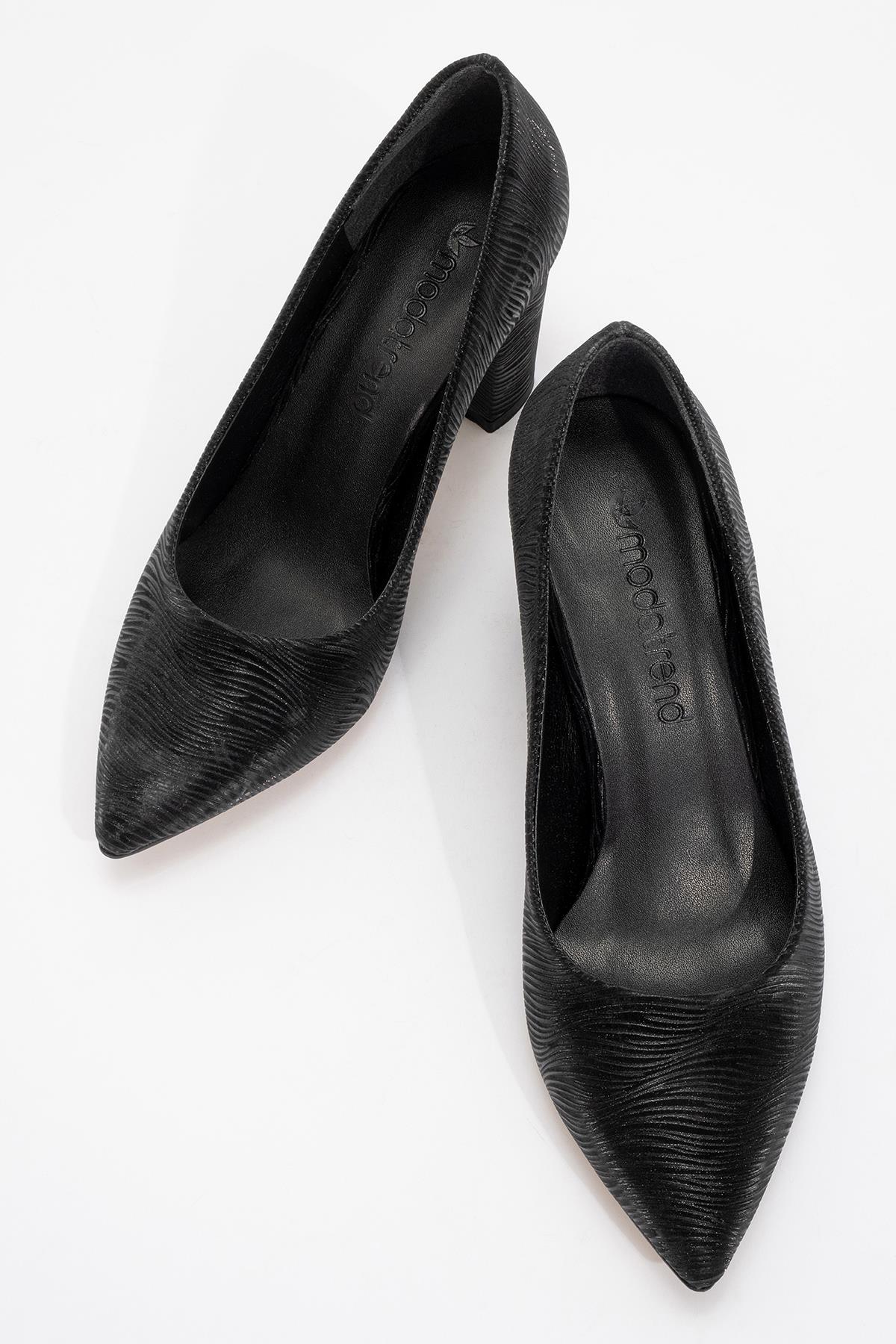 Kadın Ökçeli Stiletto SİYAH DALGALI SİM - Görsel 6