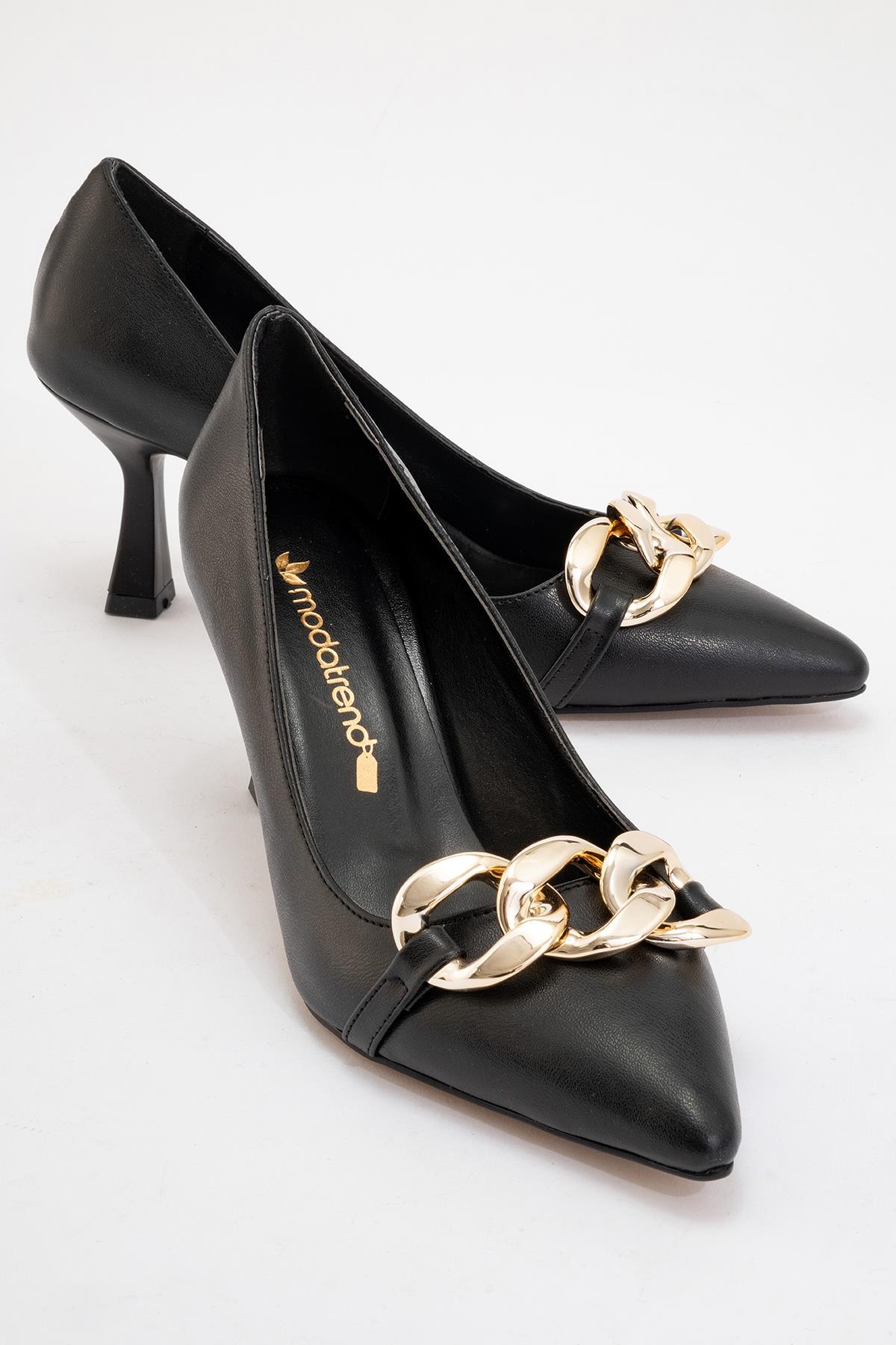 Kadın Zincirli Topuklu Ayakkabı SİYAH CİLT - Görsel 2