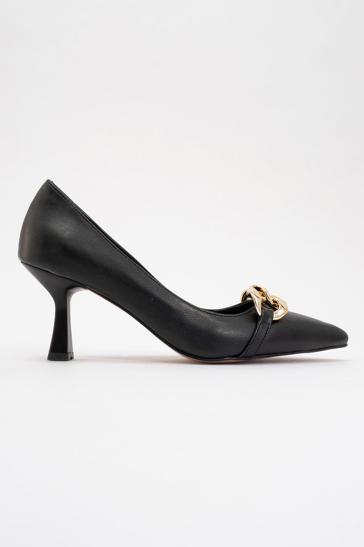 Kadın Zincirli Topuklu Ayakkabı SİYAH CİLT - Görsel 3