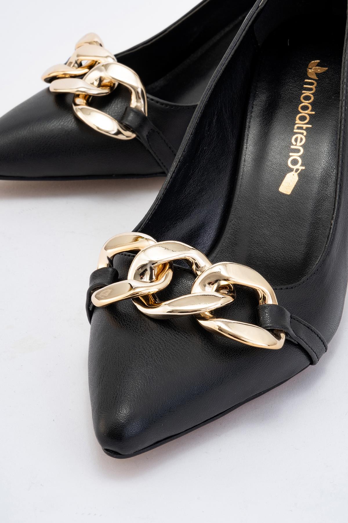 Kadın Zincirli Topuklu Ayakkabı SİYAH CİLT - Görsel 4