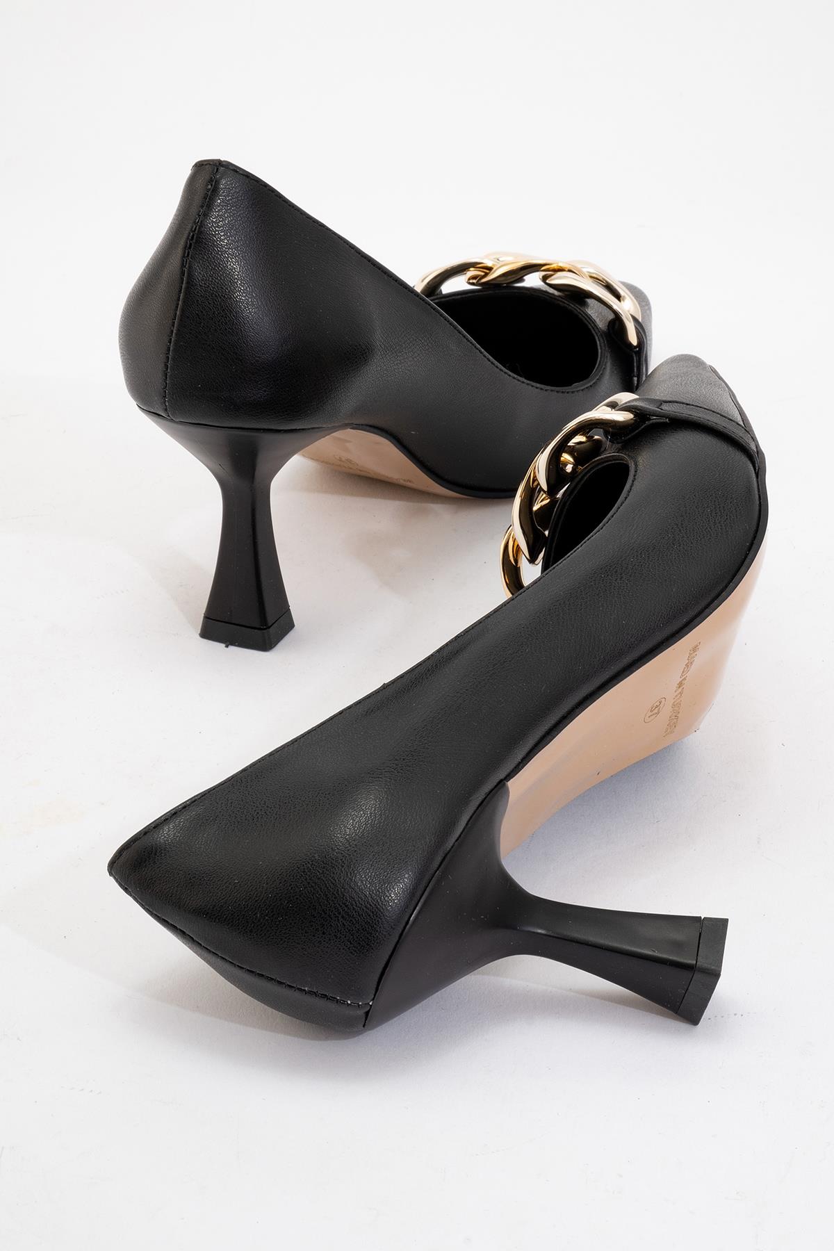Kadın Zincirli Topuklu Ayakkabı SİYAH CİLT - Görsel 5
