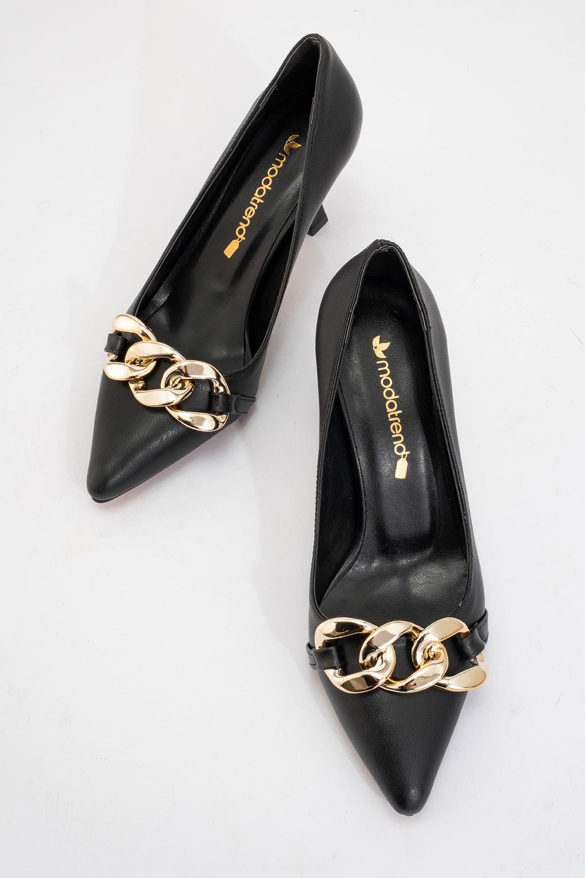 Kadın Zincirli Topuklu Ayakkabı SİYAH CİLT - Görsel 6