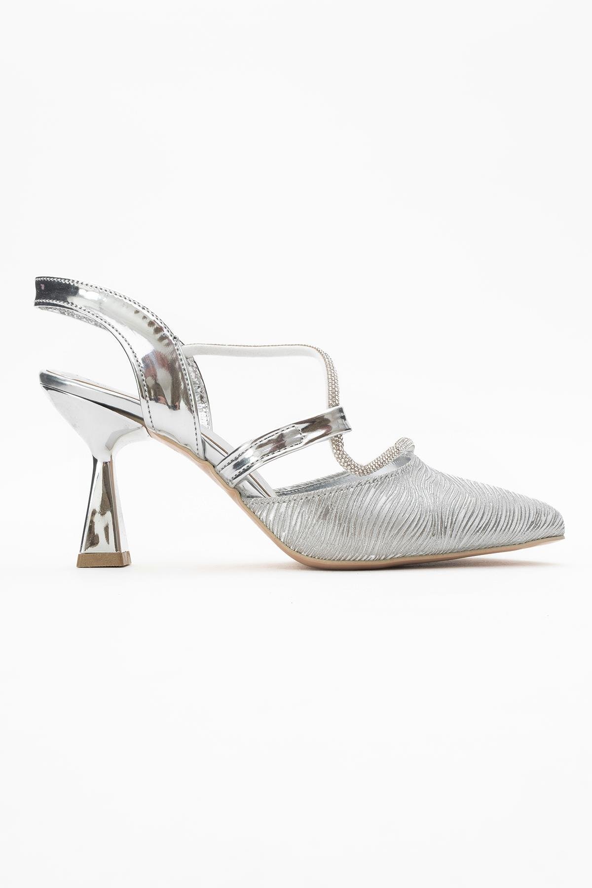 Kadın Taşlı Biyeli Topuklu Ayakkabı GÜMÜŞ SUYOLU - Görsel 3