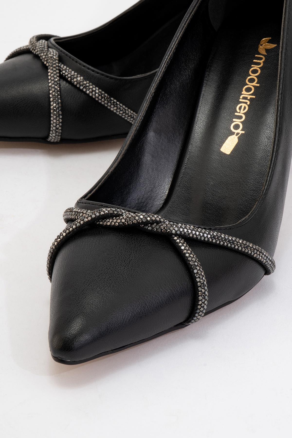 Kadın Taşlı StillettoTopuklu SİYAH CİLT - Görsel 4