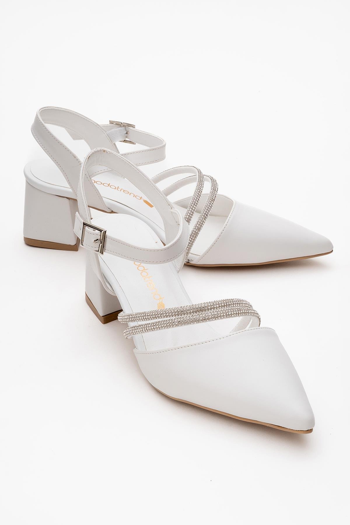 Kadın Taşlı Topuklu Ayakkabı BEYAZ CİLT - Görsel 2