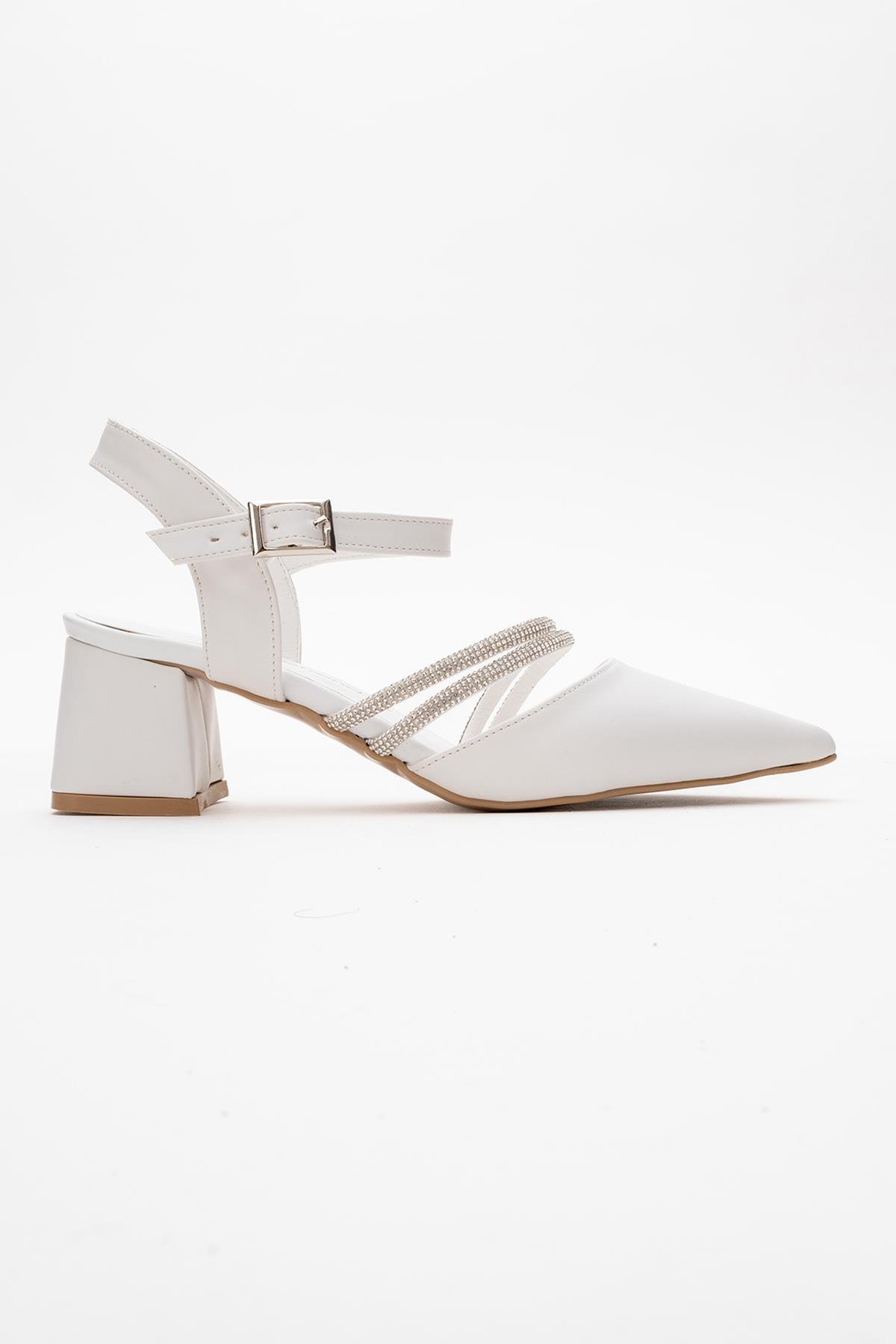Kadın Taşlı Topuklu Ayakkabı BEYAZ CİLT - Görsel 3