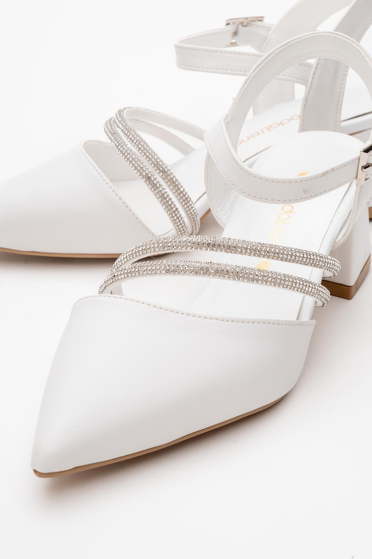 Kadın Taşlı Topuklu Ayakkabı BEYAZ CİLT - Görsel 4