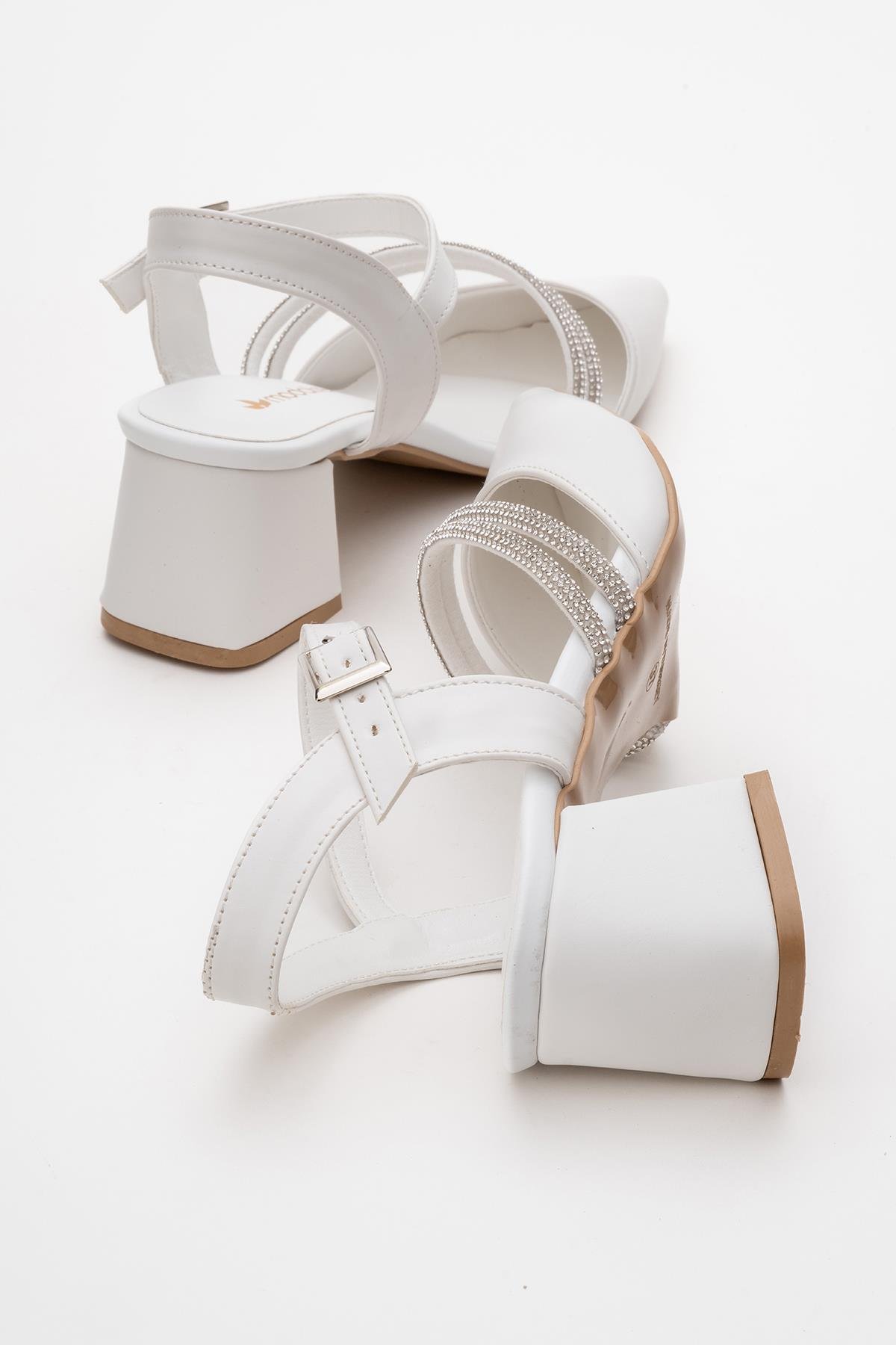 Kadın Taşlı Topuklu Ayakkabı BEYAZ CİLT - Görsel 5
